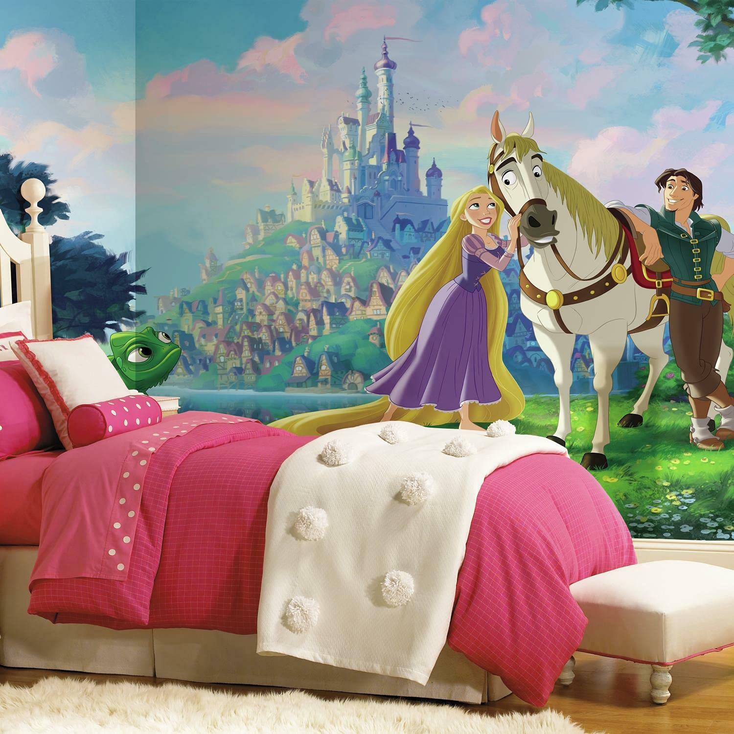 RoomMates JL1378M Disney Princess Tangled XL Chair Rail Prepasted Mural 6' X 10.5' -Ultra-Strippable, Blue