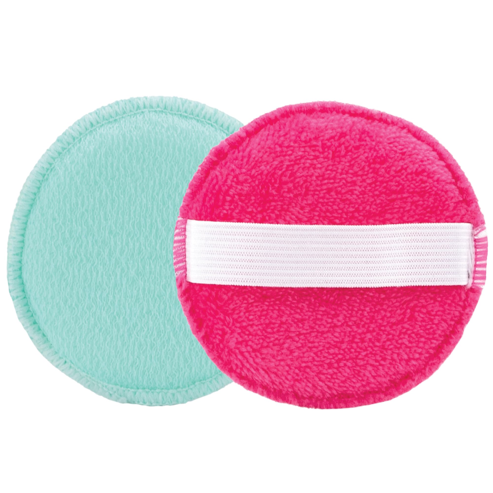 S&T INC. Gentle Face Scrubbers, Dual Sided Face Exfoliators with Elastic Strap, 3.3 Inch Diameter, 2 Pack, Teal/Pink