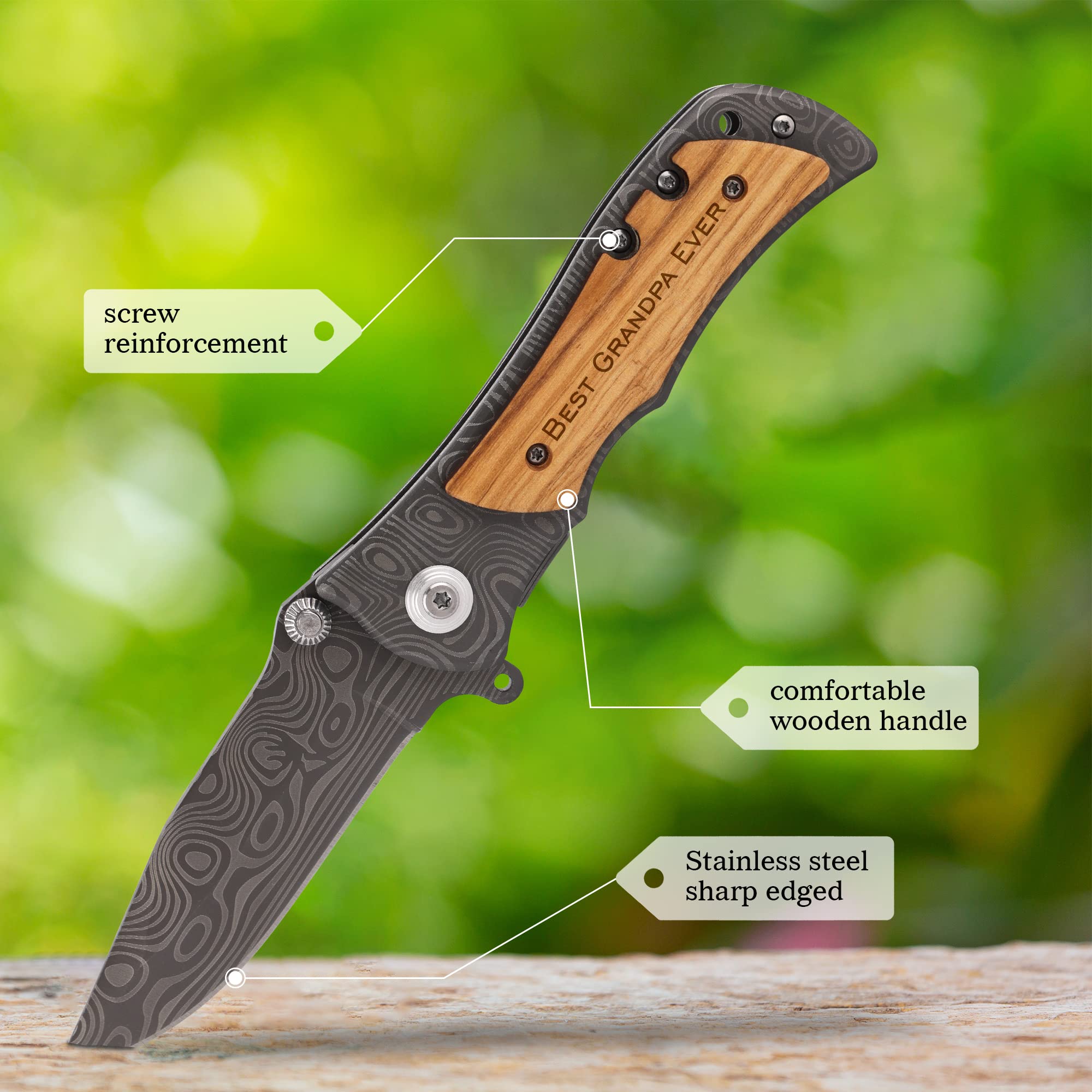 ZENNLAB Moblade Engraved Pocket Knife for Grandpa, Birthday, Christmas Gift for Grandpa from Grandson, Gift from Granddaughter to Grandpa, Best Grandpa Ever