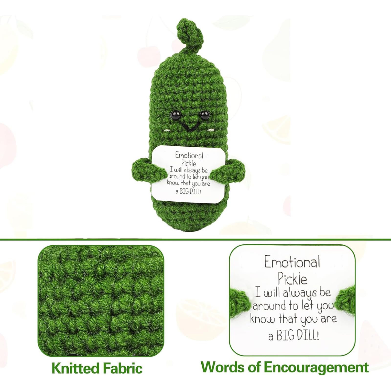 DAFURIET Mini Funny Positive Potato, 3 inch Knitted Wool Doll with Positive Card for Cheer Up Gifts and Party Decorations, Cute Wool Positive Potato Crochet Doll for Birthday Gifts (Cucumber)