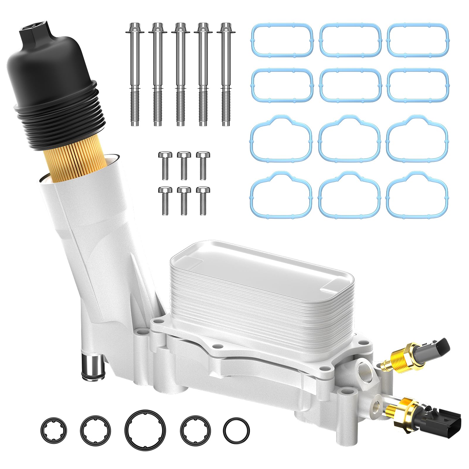 926-876 Upgraded Aluminum Engine Oil Filter Housing with Oil Cooler Sensors and Gasket Compatible with 2011-2016 Chrysler 200 300 Dodge Charger Challenger Journey Wrangler Ram ProMaster 3.6L 6Cyl