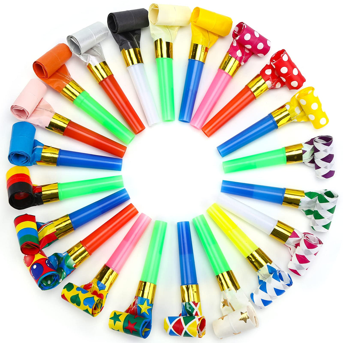 Koogel 100 Pcs Colorful Birthday Blow Horns and Whistles - Party Noisemakers for New Years and More