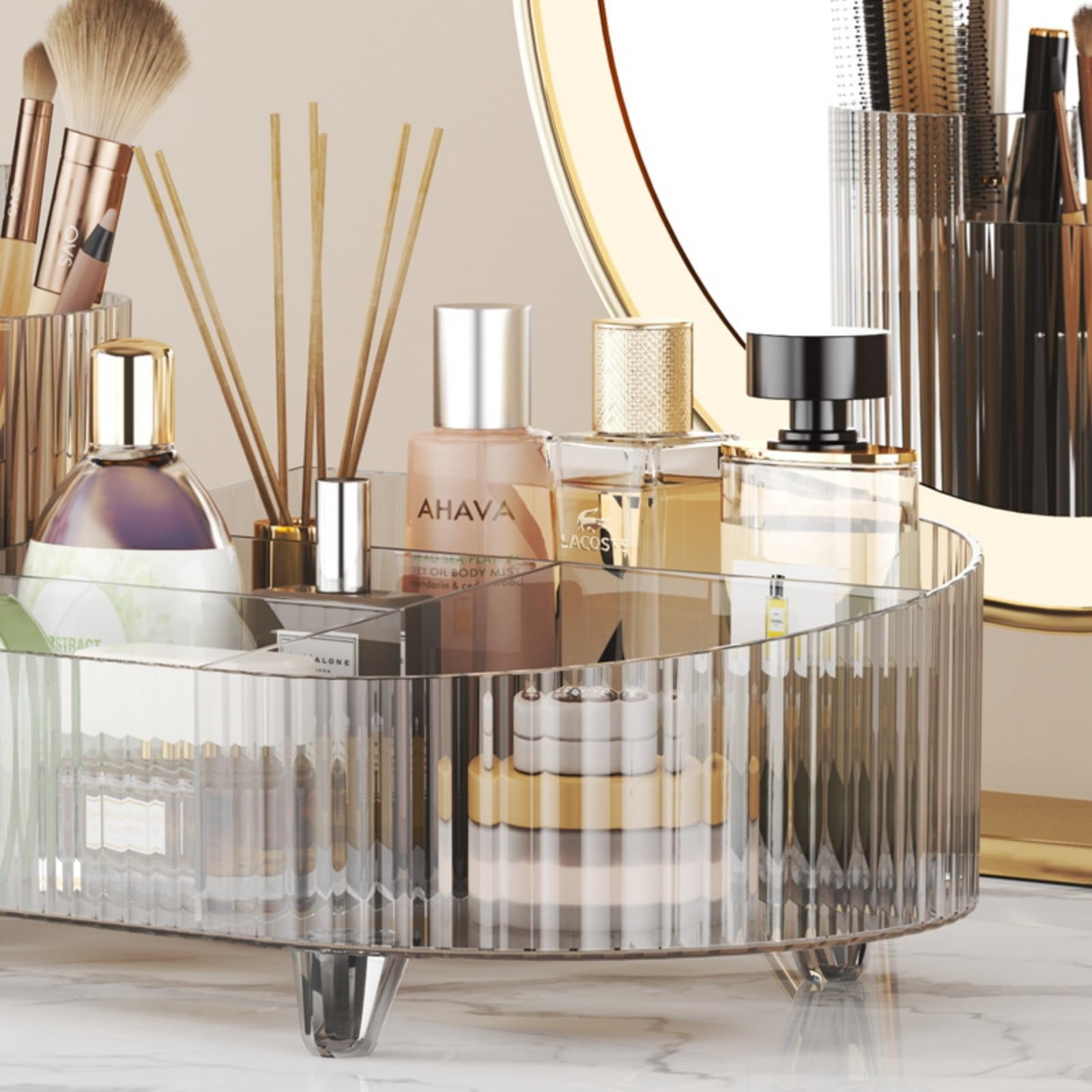 Rotating makeup organizer,Large Capacity Cosmetic Display Case, easy to hold all of your makeup products, at least 20 makeup brushes/eyeliner,10 lipsticks,8 skincare products(Crystal Clear)