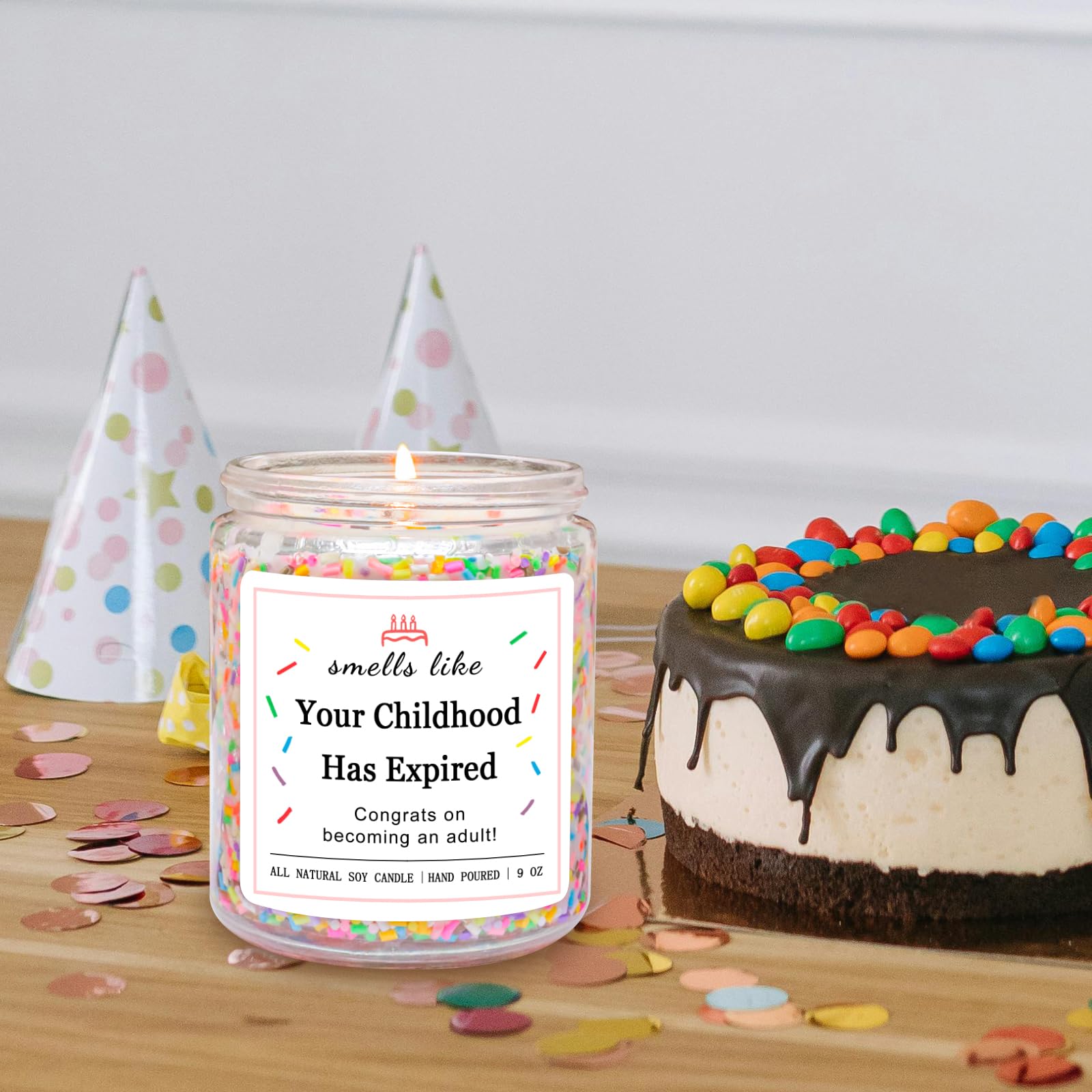 Homsolver 18th Birthday Gifts for Girls Boys, Birthday Candles Gifts for 18 Year Old Girls Boys, Your Childhood Has Expired Handmade Candles (Vanilla Birthday Cake Scent with Sprinkles)