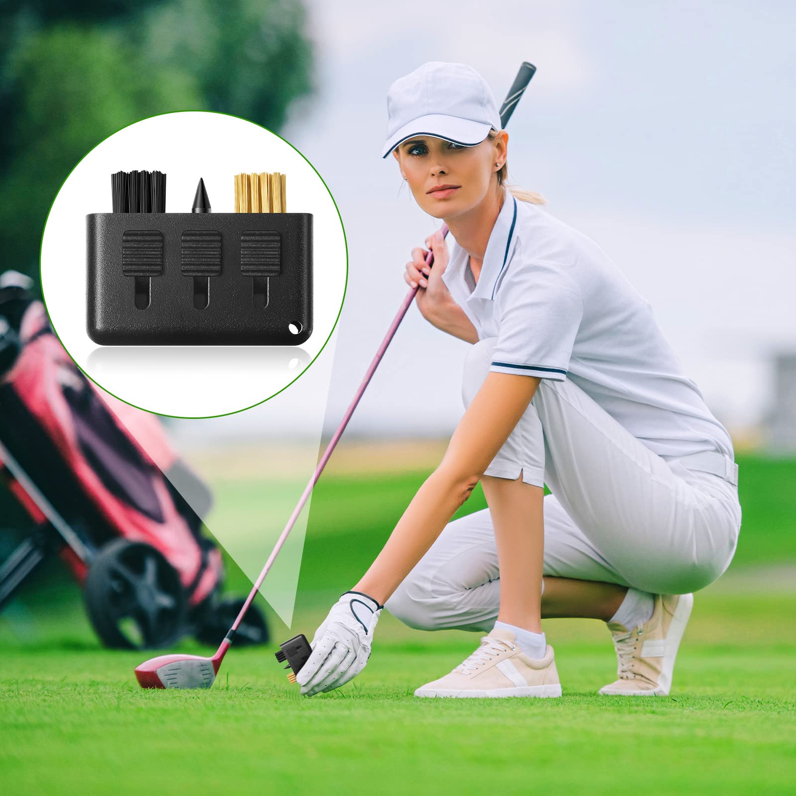 Nuanchu 10 Packs 3 in 1 Retractable Multiple Use Golf Club Cleaner Tool Portable Golf Club Brush Golf Club Cleaning Kit with Golf Groove Sharpening Tool, Pocket Size (Black)