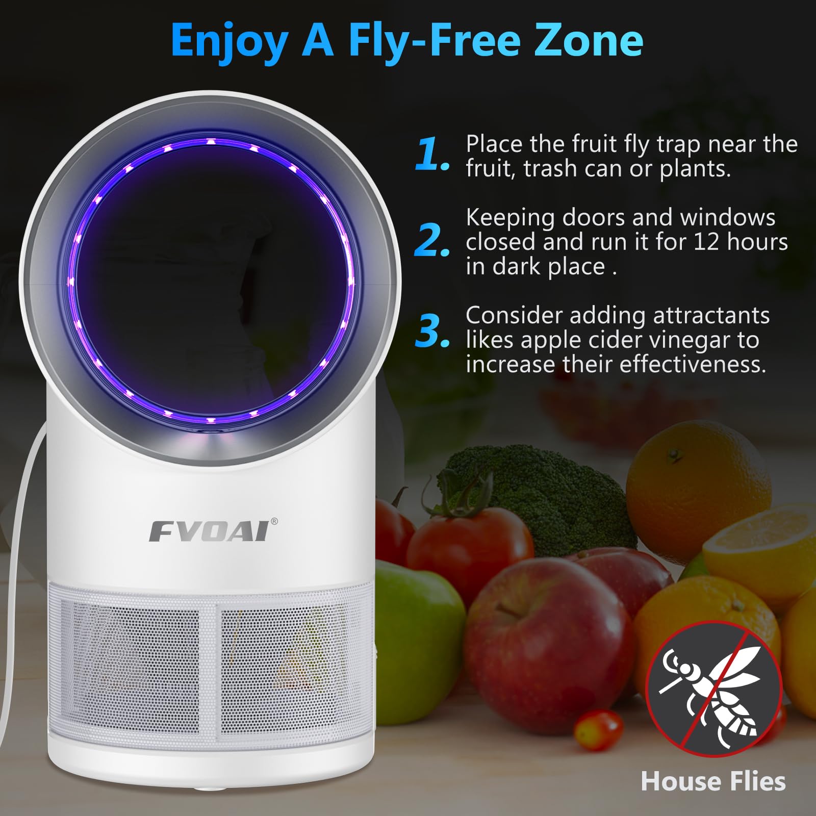 Fruit Fly Trap for Indoors, Fly Traps Indoor for Home Bug Zapper Indoor Insect Trap with Suction, Time Setting, Bug Light & 10 Pcs Sticky Glue Boards (White)