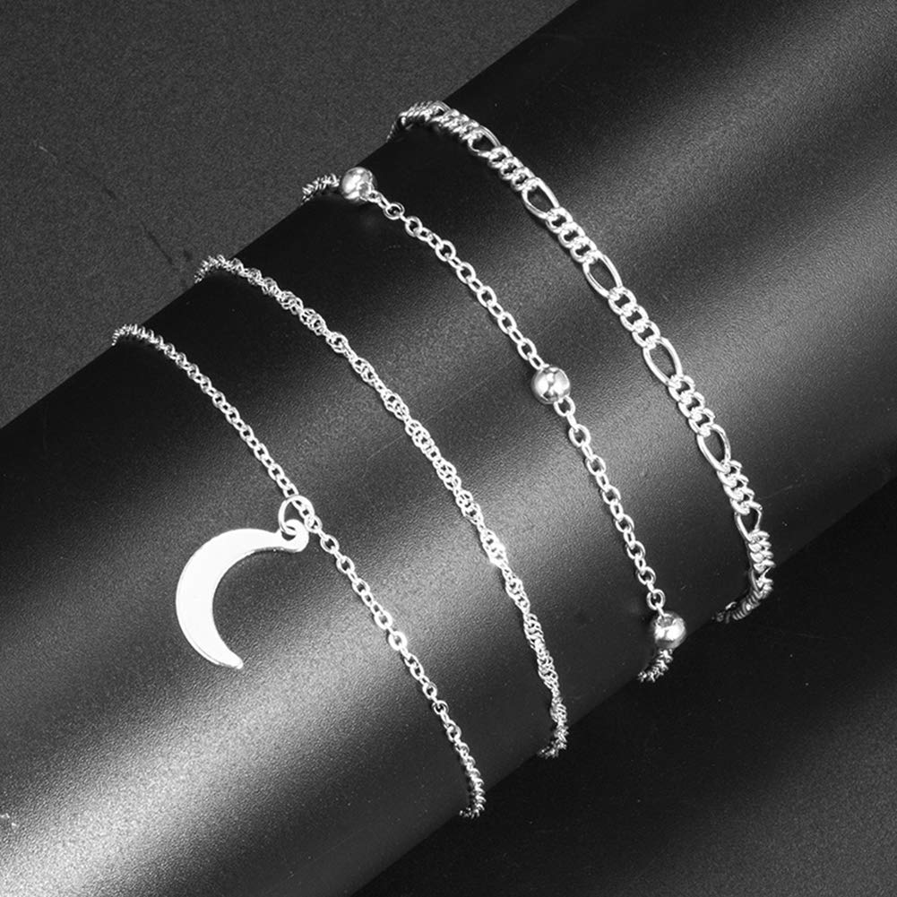 SEniutarm 4Pcs/Set Summer Beach Moon Charm Anklet Sandals Barefoot Ankle Silver Jewelry Gift