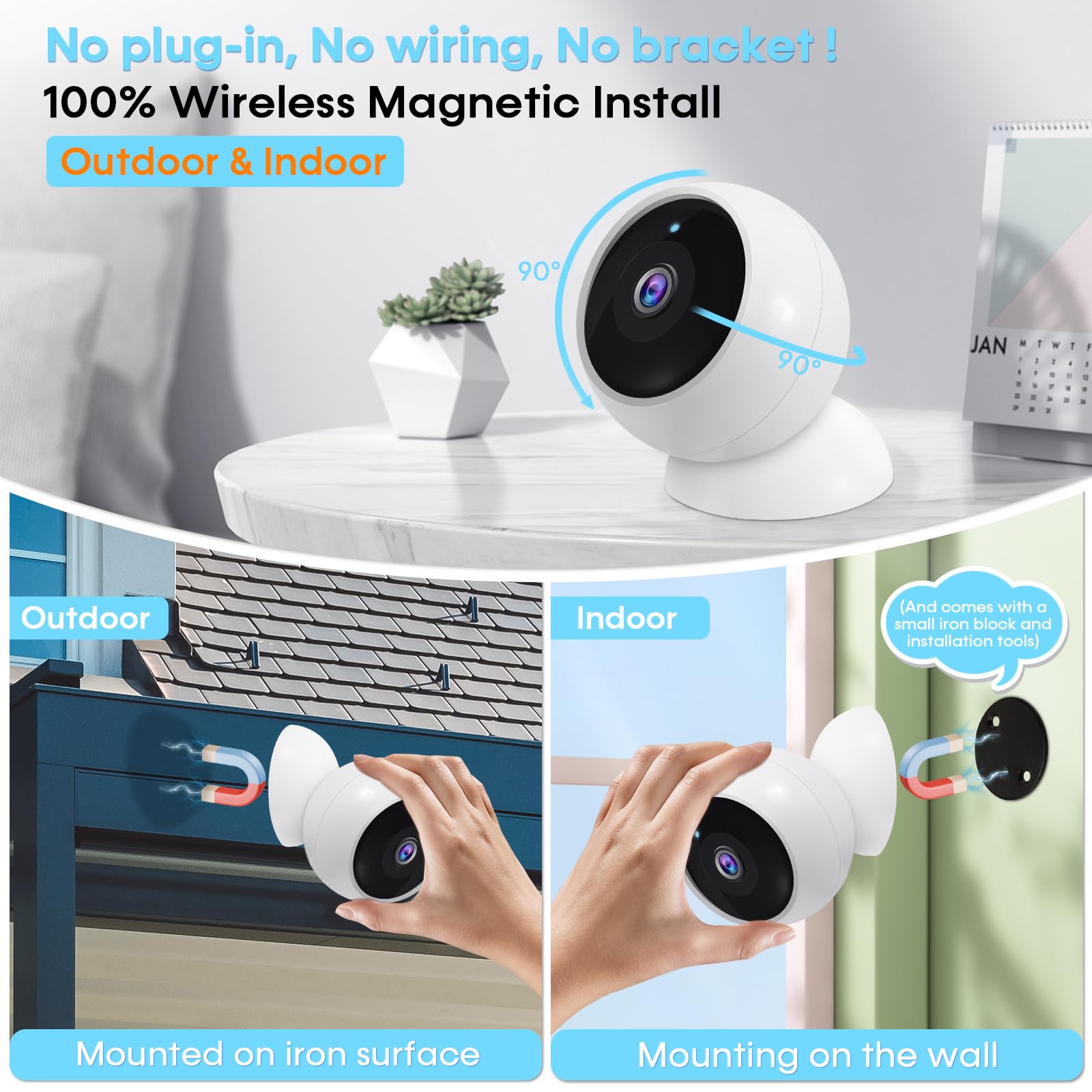 AMTIFO Security Cameras Wireless Outdoor Magnetic: Install-Free Smart Indoor 2K WiFi - Long Battery Life Powered Outdoor Camera Wireless with AI Motion Detection