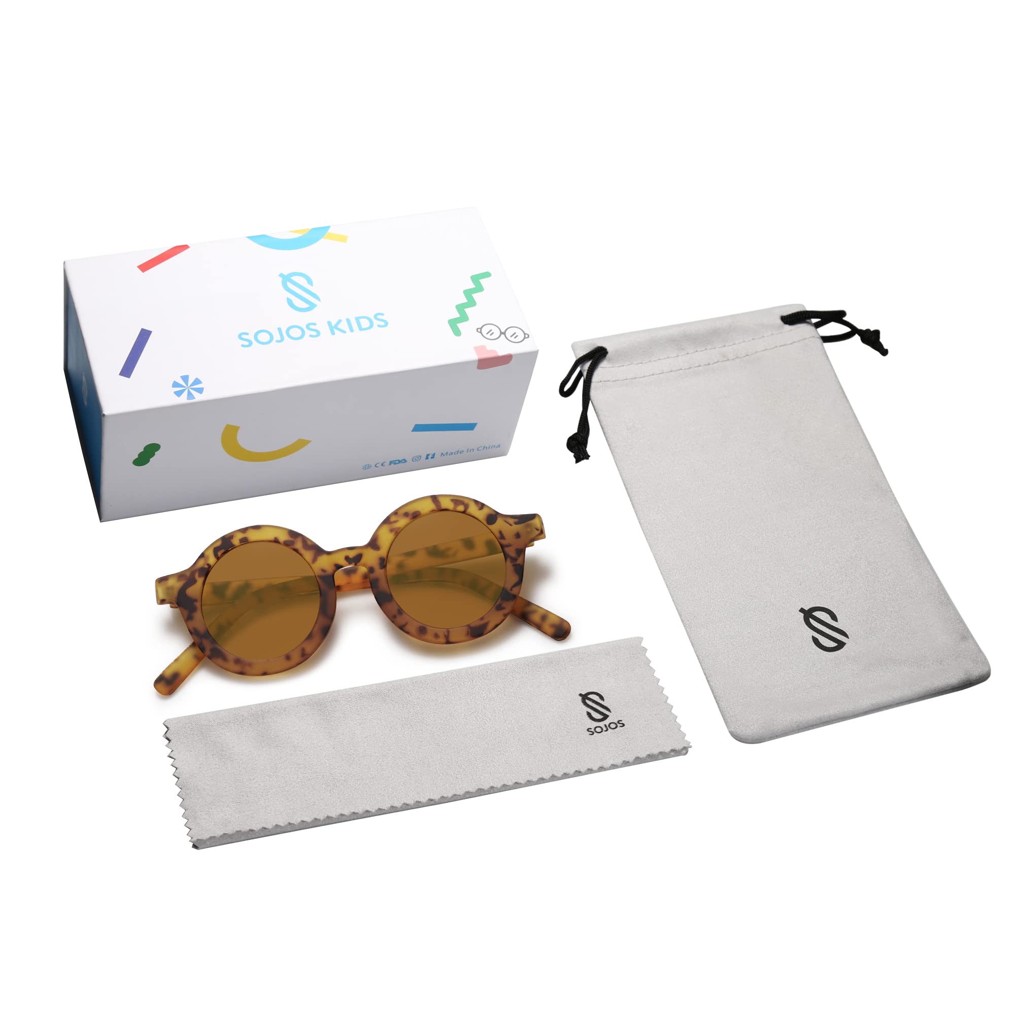 SOJOS Cute Round Polarized Sunglasses for Kids Girls Boys Vintage UV400 Protection Classic Children De Sol Gafas Beach Holiday SK5606 Yellow Tortoise