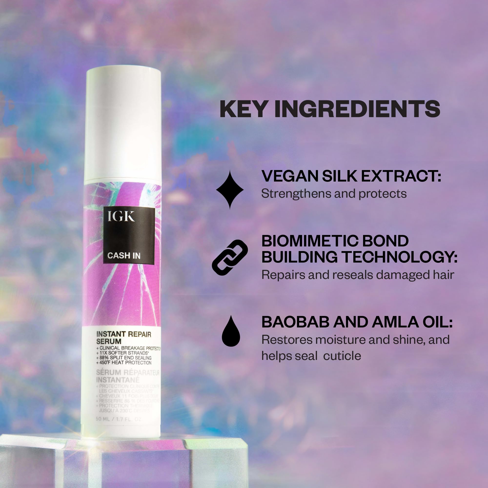 IGK CASH IN Instant Repair Serum | Breakage Protection + Seal Split Ends + Heat Protection | Vegan + Cruelty Free| 1.7 Oz