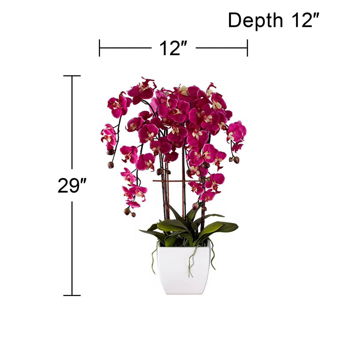 Dahlia Studios Potted Silk Faux Artificial Flowers Arrangements Realistic Purple Fuchsia Orchid in White Ceramic Pot for Home Decoration Living Room Office Bedroom Bathroom Kitchen 29" High