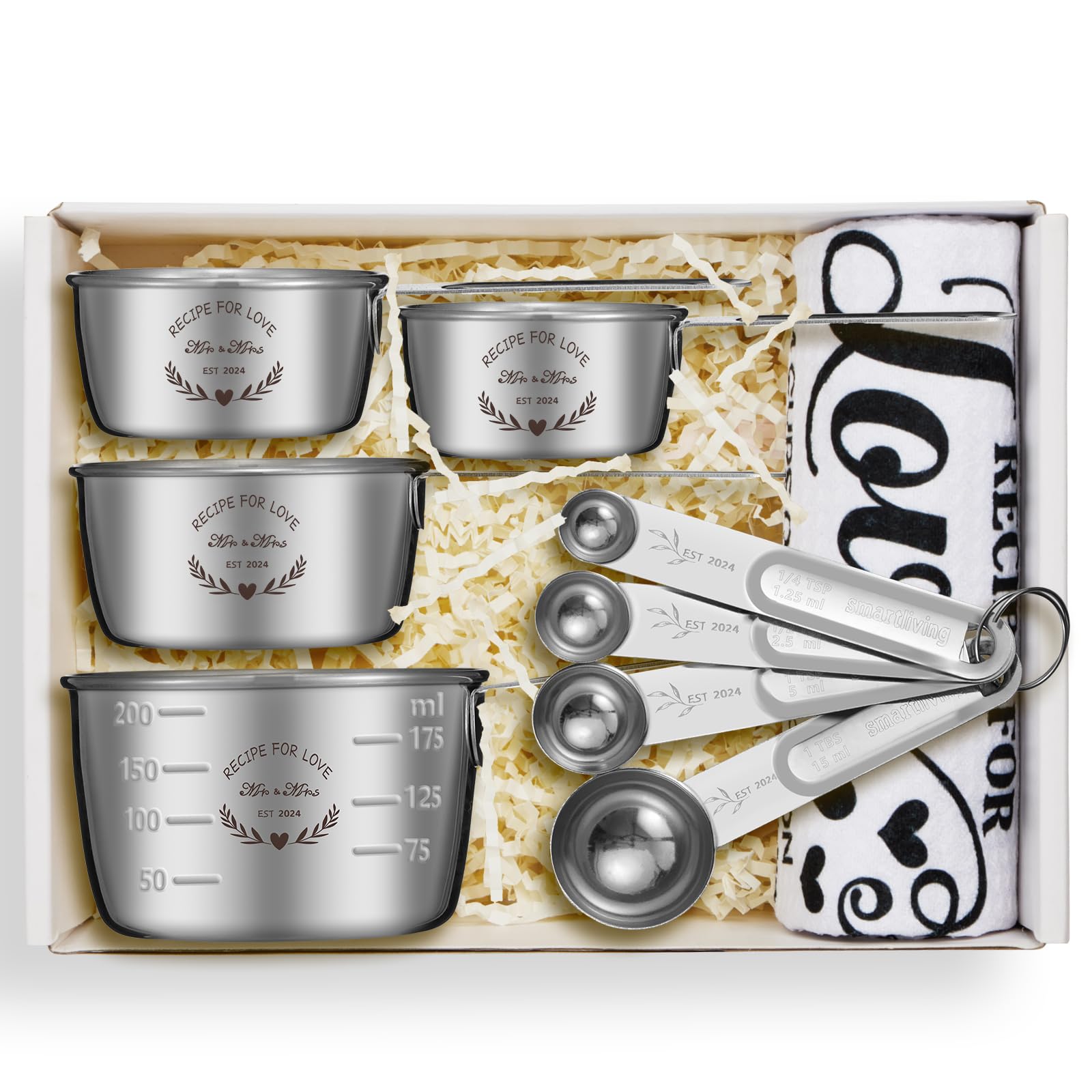 Wedding Gifts for Couples 2024,Bridal Shower Gifts for Bride to Be,Cool Engagement Gifts for Couples,Mr and Mrs Gifts,Bride Gifts Box with Measuring Cups and Spoons Set,Dish Towel