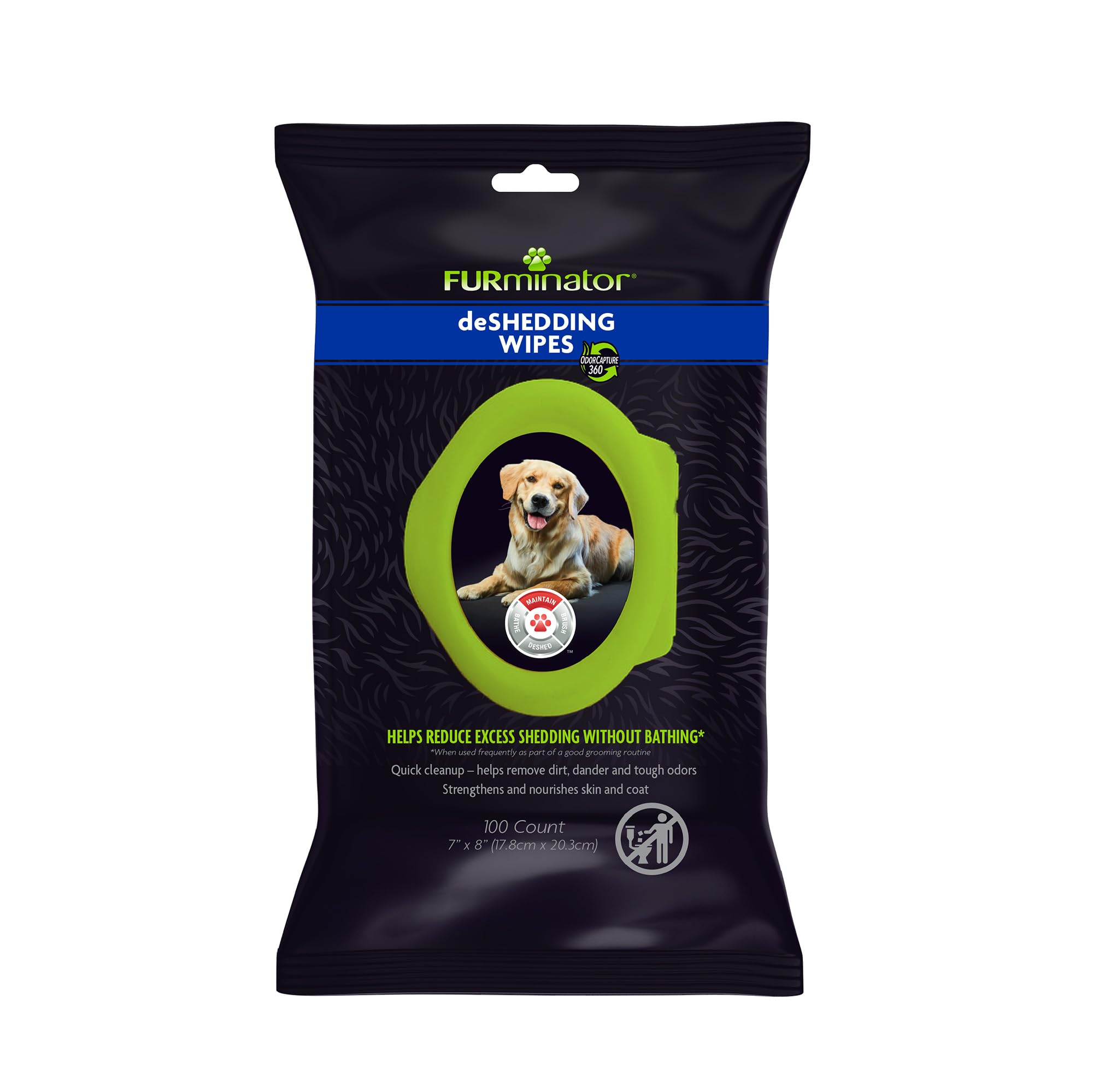 Furminator DeShedding Grooming Wipes for Dogs Refresh and Deodorize Coat Without Bathing, 100 Count