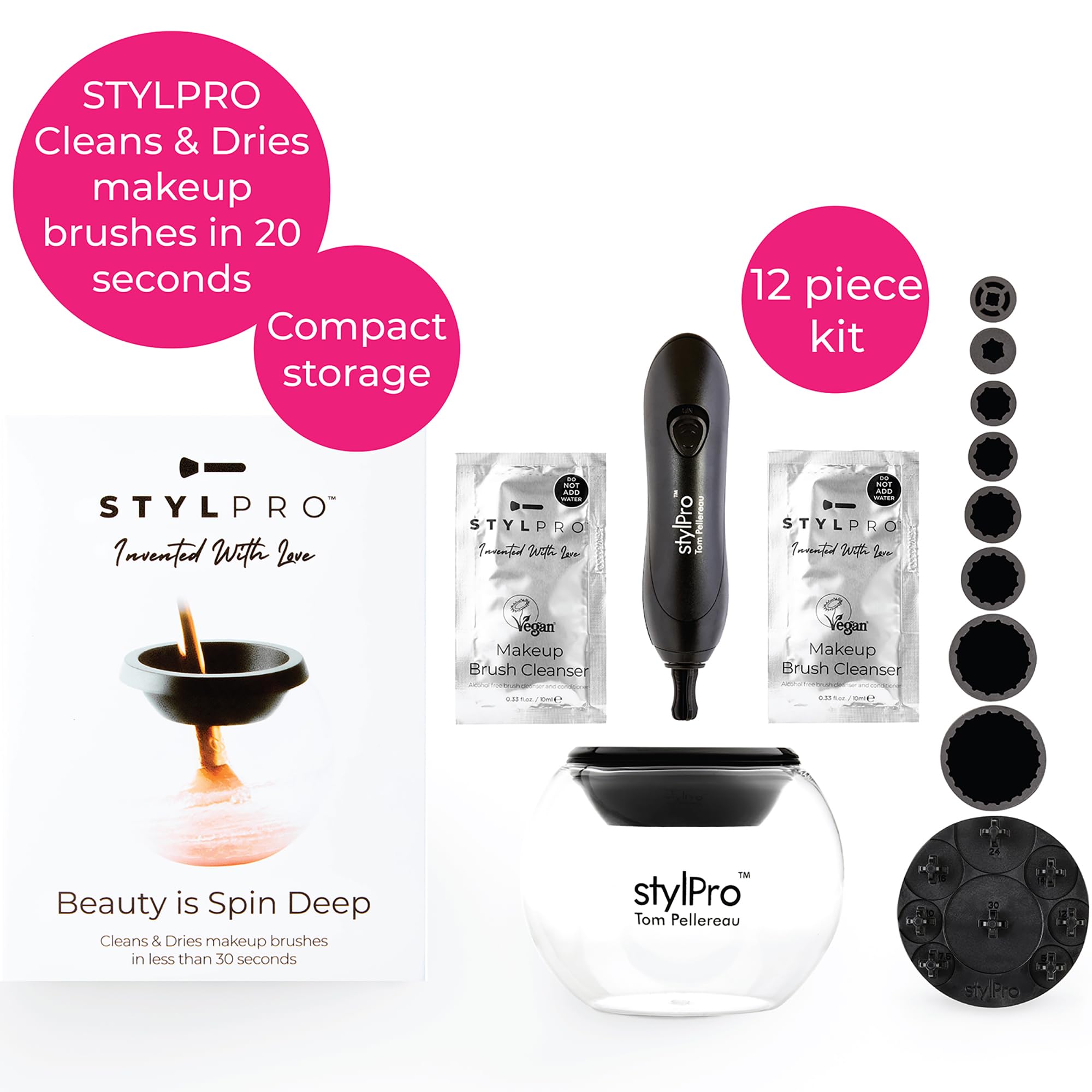 Stylideas Stylpro Original Makeup Brush Cleaner and Dryer - Clean and Dry Makeup Brushes in 30 Seconds - Removes Dirt, Pollutants, and Stains - 1 pc.