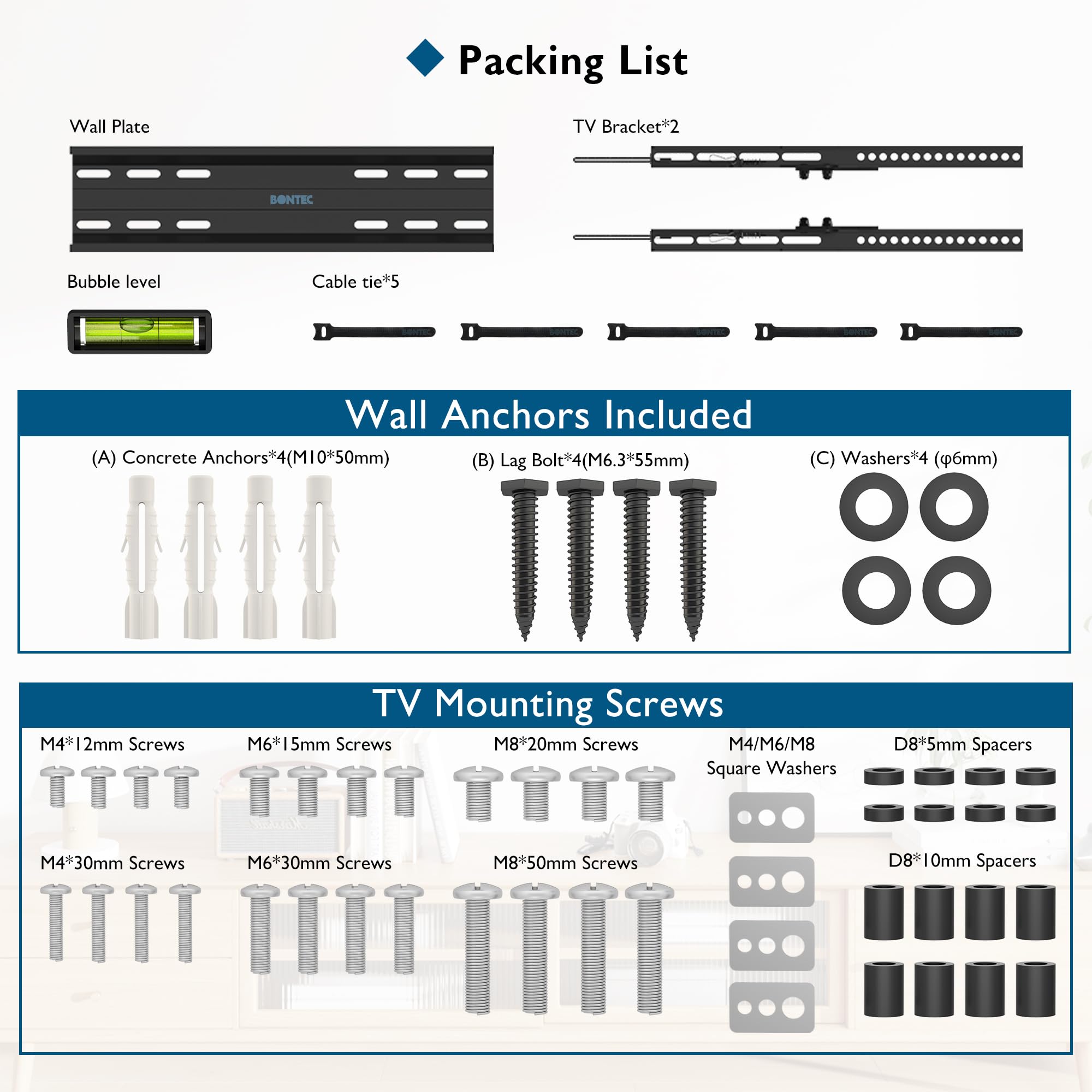 BONTEC Low Profile Tilt TV Wall Mount for 23-60 inch LCD LED OLED TVs, Ultra Slim TV Wall Bracket Loading Capacity 99LBS, Max.VESA 400x400mm, Fits 16" Studs