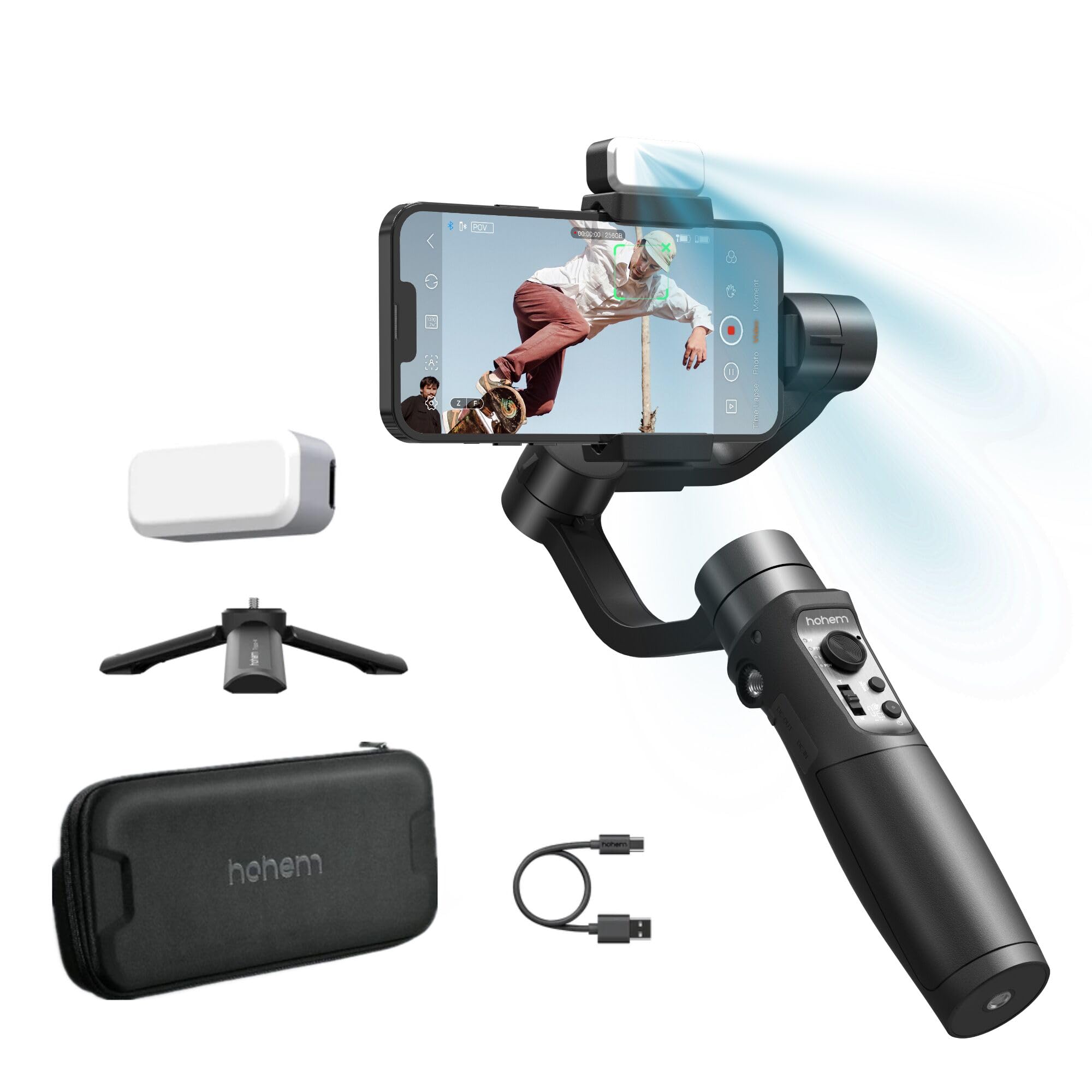 hohem iSteady Mobile Plus Kit Smartphone Gimbal Stabilizer,3-Axis Phone Gimbal w/Fill Light,360° Infinite Rotation,Max Payload 280g,Android and Phone Gimbal,YouTube TikTok Video Vlogging Stabilizer