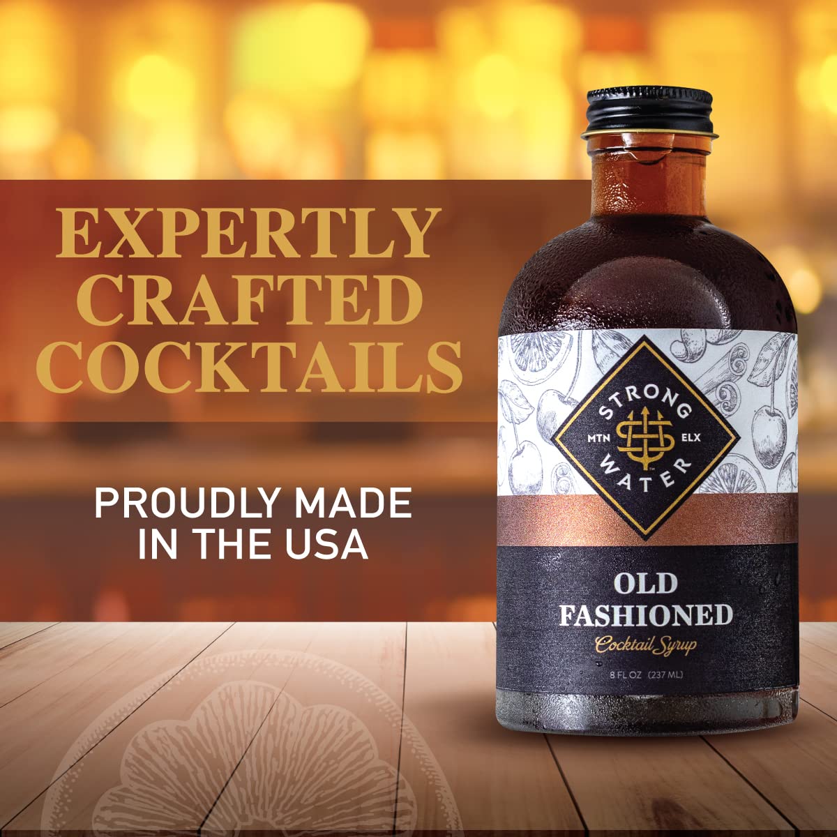 Strongwater Old Fashioned Mix - Makes 32 Cocktails - Handcrafted Old Fashioned Syrup with Bitters, Orange, Cherry, Organic Demerara Sugar - Craft Cocktail Mixer, Just Mix with Bourbon,Whiskey - 1 Pack