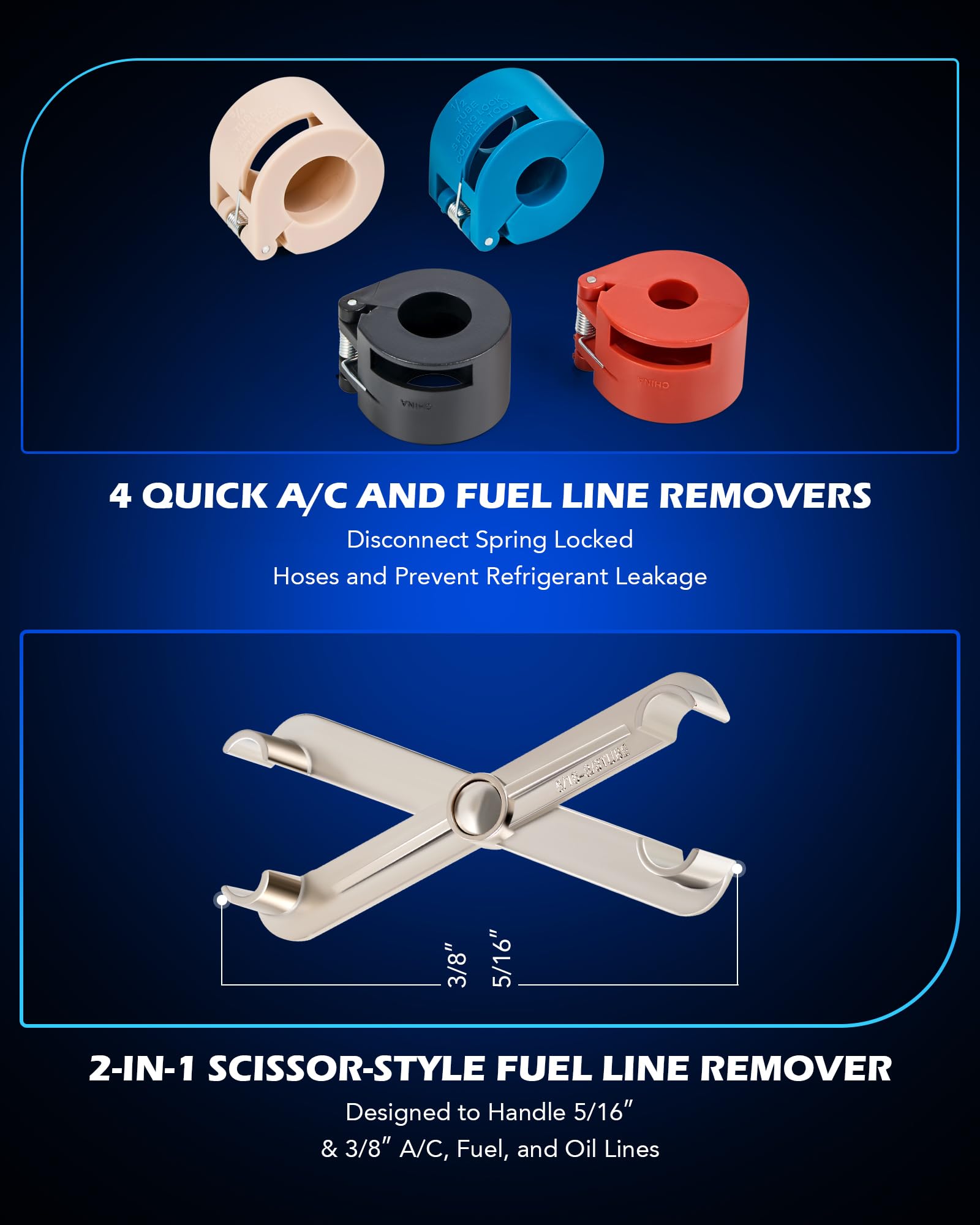 Orion Motor Tech 26pc Master Quick Disconnect Tool Kit, Fuel Line Disconnect Tool Set with Fuel and AC Disconnect Pliers, Fuel Line Removal Tool Set for AC Fuel & Transmission Systems, Blue