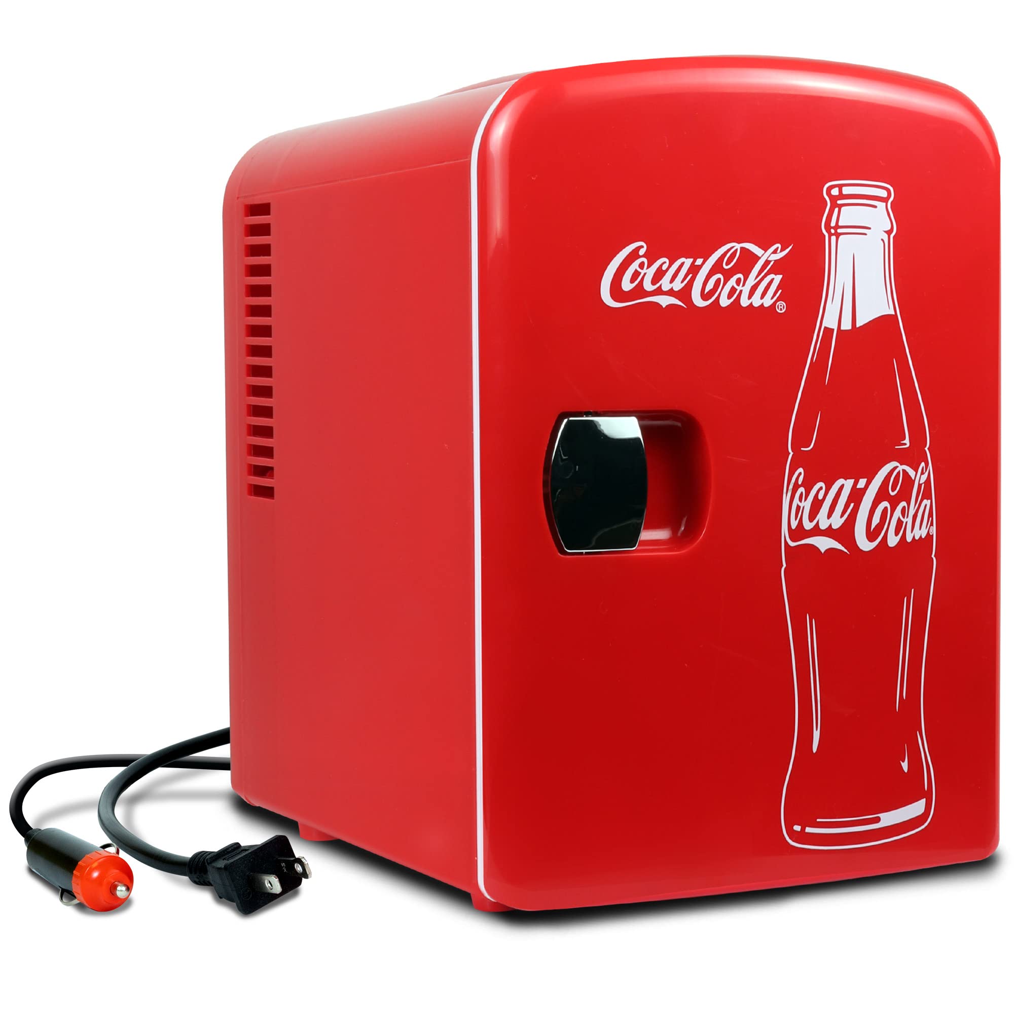 Coca Cola Mini Fridge for Bedroom Skincare Cosmatic Office 4L Small Refrigerator 6 Can Mini Refrigerator Dorm Fridge Portable Cooler 12V DC 110V AC Personal Travel Refrigerator Snacks Drinks Red