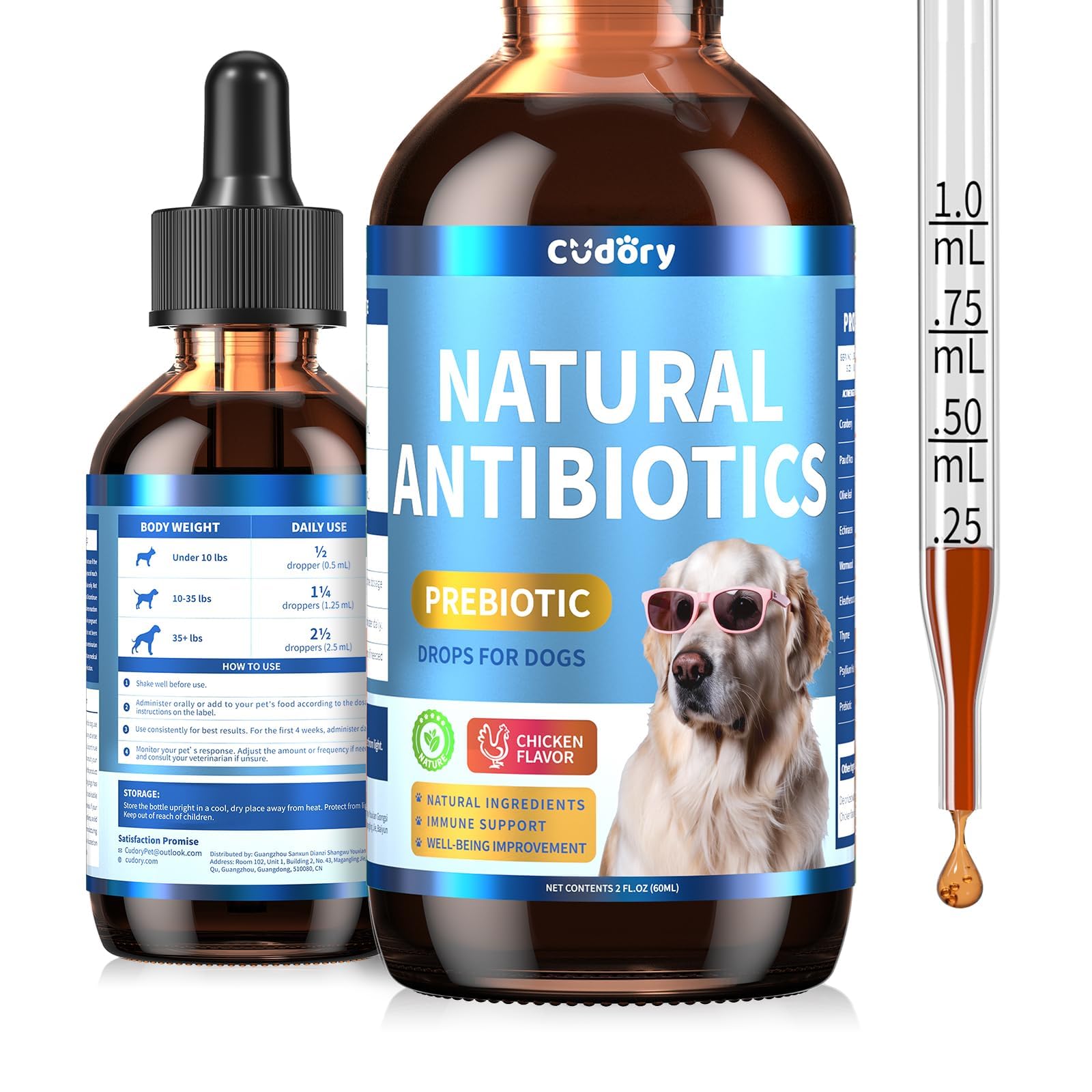 Natural Antibiotics for Dogs, Herbal Dog Antibiotics Supplement in Drops with Prebiotics, Natural Herbal Supports for Dogs Puppy All Breeds and Ages-Chicken Flavor | 2 fl oz