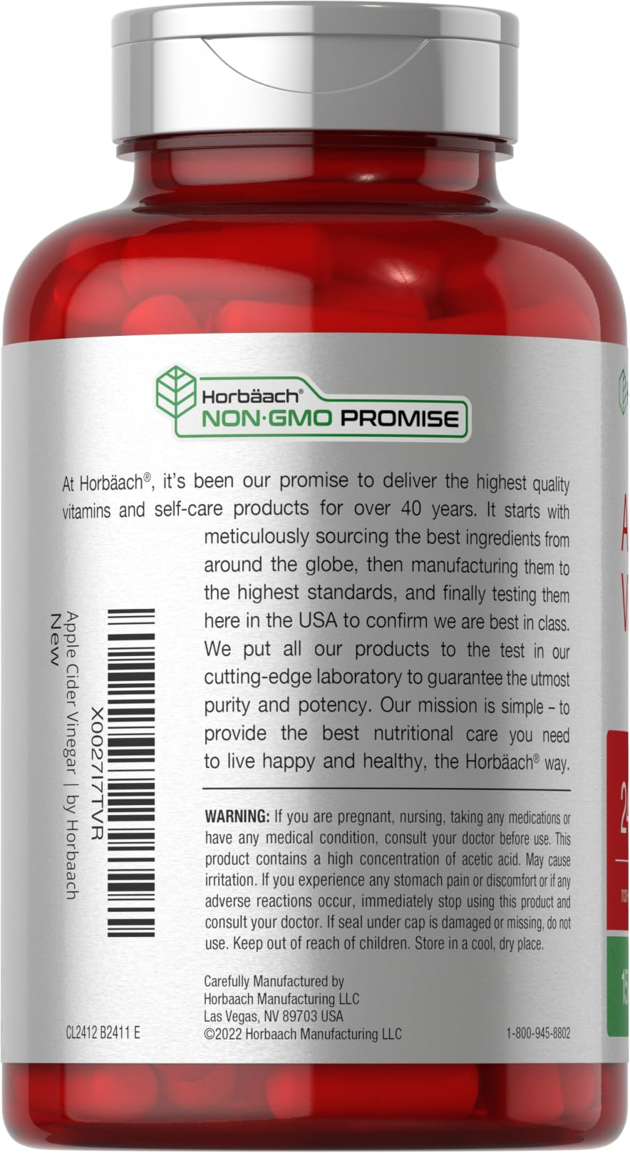 Horbäach Apple Cider Vinegar Capsules | 2400mg | 150 Count | Non-GMO, Gluten Free Supplement