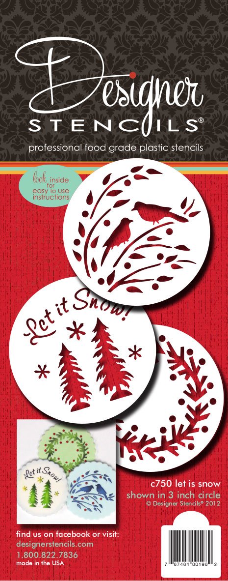 Designer Stencils Let it Snow Cookie Stencils, (Wreath, Trees and Winter Lovebirds )Beige/semi-transparent