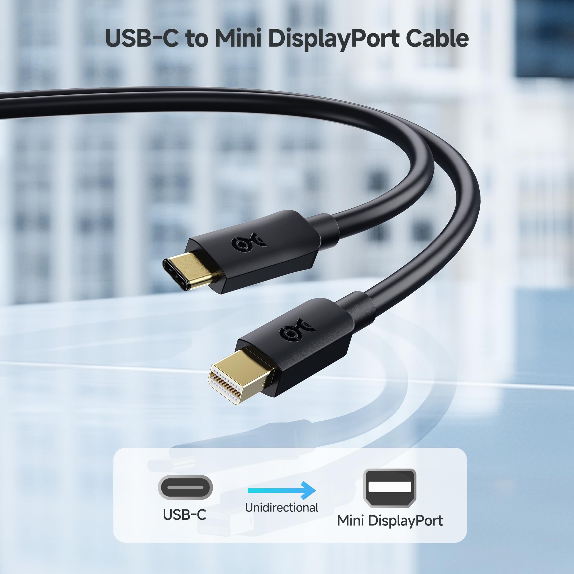 Cable Matters Unidirectional USB C to Mini DisplayPort Cable 6ft, Mini DisplayPort to USB C Cable Support 4K 60Hz -Not Compatible with Portable USB-C Monitor, USB C/Thunderbolt Storage, Hard Drives