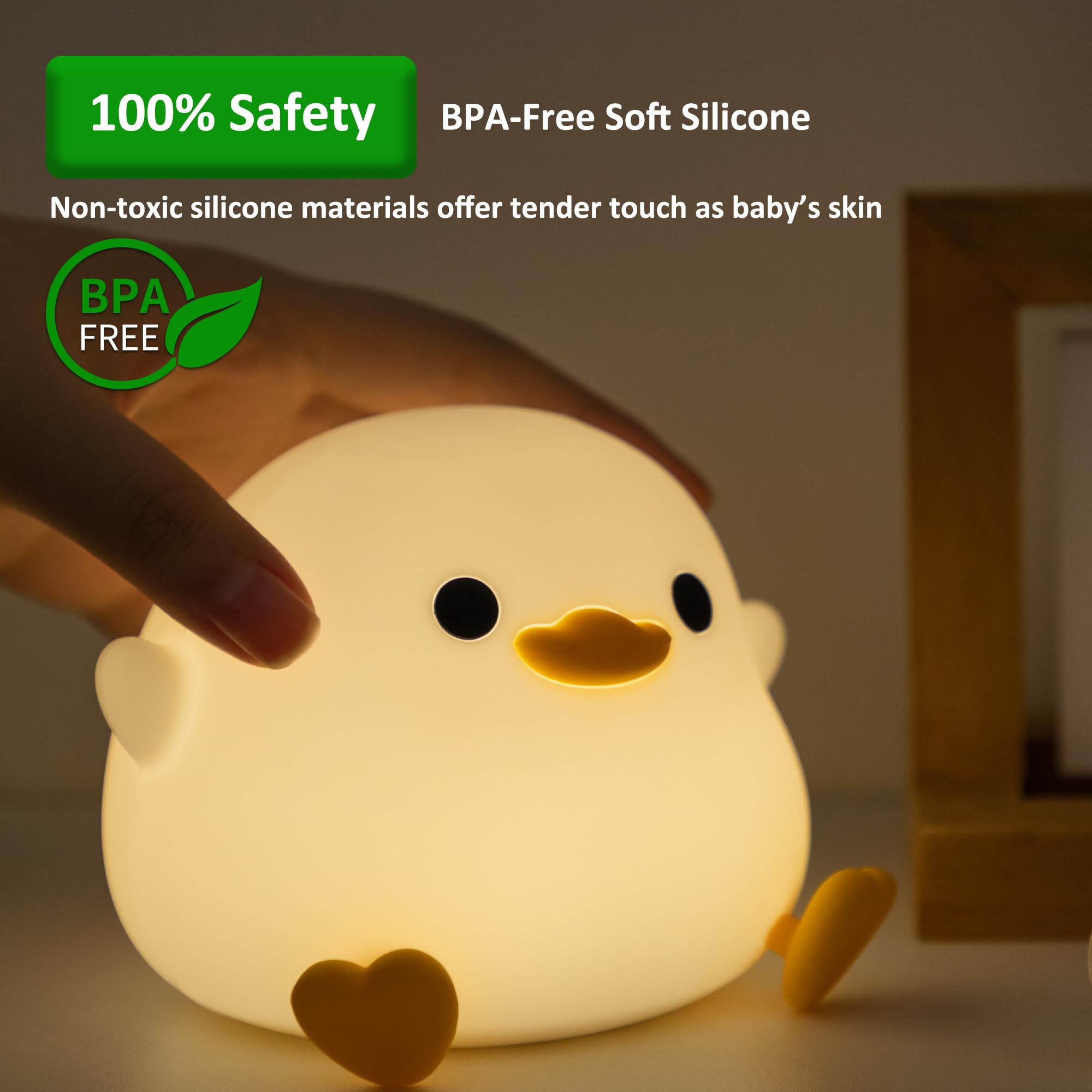 Duck Night Light, Cute Duck Lamp, Dodo Duck Silicone Nursery Night Light LED Bedside Lamp, Rechargeable Dimmable Touch Table Lamp for Boys Girls Bedroom Kawaii Decor