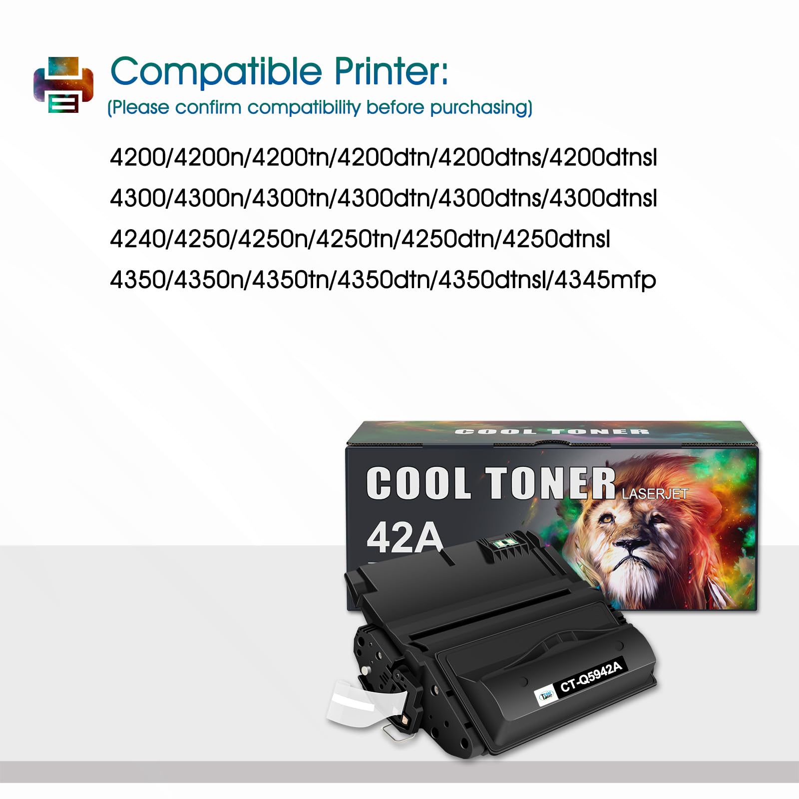 Cool Toner Compatible Toner Cartridge Replacement for HP 42A Q5942A 42X Q5942X Q1338A for HP 4250 4200 4350 4300 4250N 4240 4350N 4250TN 4250DTN 4350DTN 4350TN Printer Ink (Black, 1-Pack)