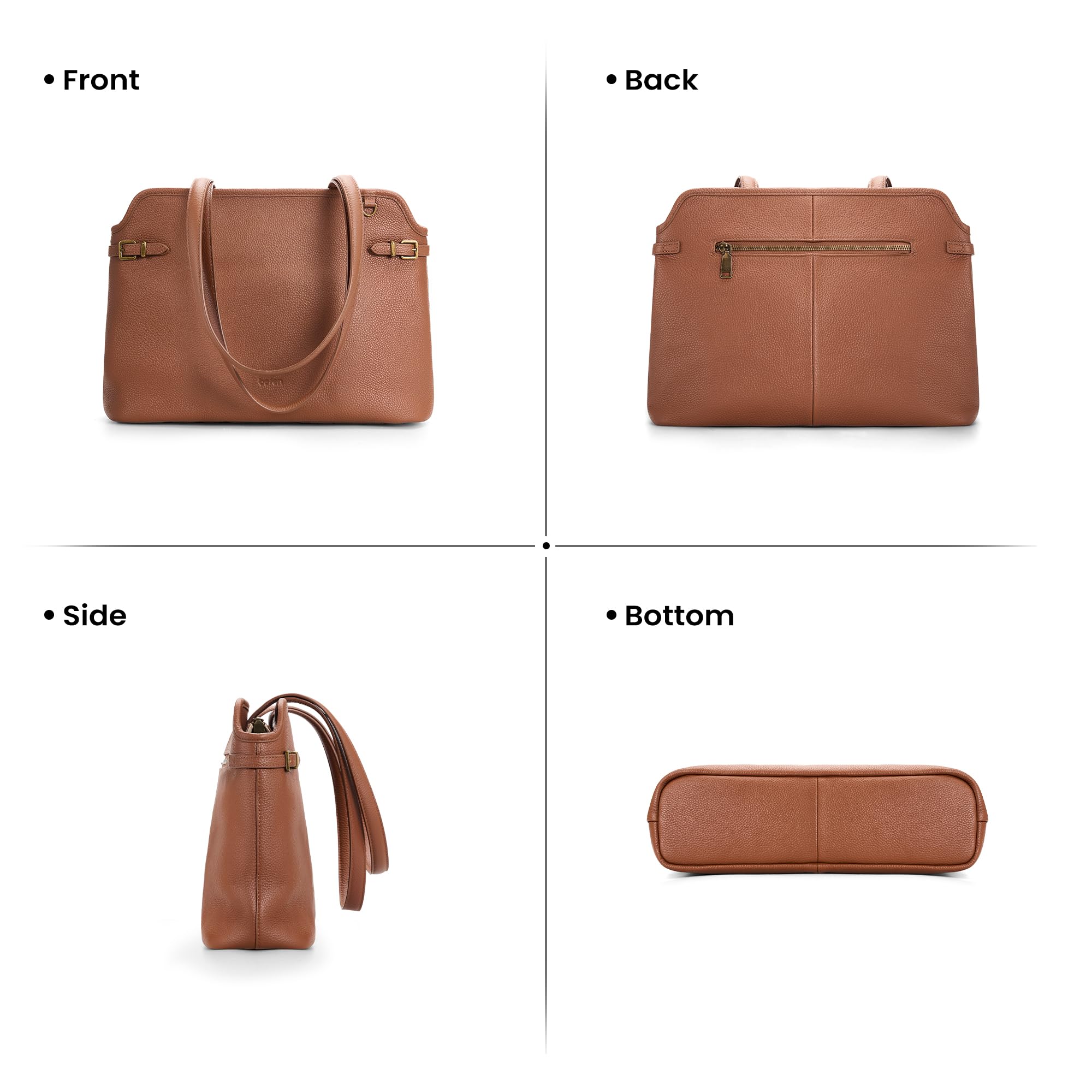 befen Soft Real Leather Small Tote Bag for Women Work, Womens Designer Totes Purse Handbags with Top Handles Satchel Purses Cognac Brown