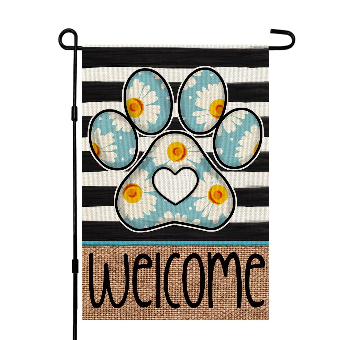 CROWNED BEAUTY Spring Garden Flag Paw Print 12x18 Inch Double Sided Small Burlap Holiday Stripes Flag for Outside Yard Welcome (Daisy) CF1567-12