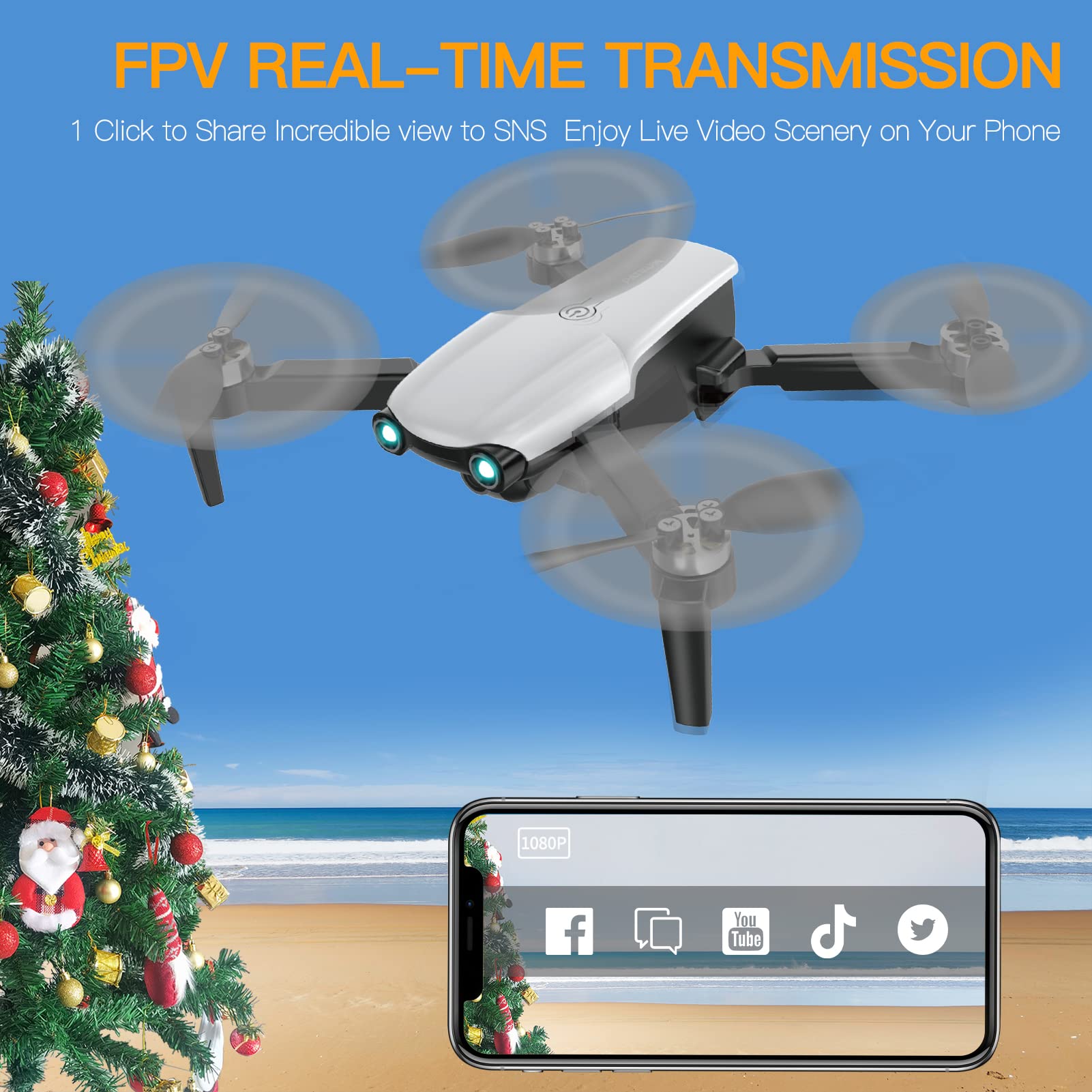 Drone with Camera for Adults, 2K Foldable Drones for Beginners, RC Drone Toys Gifts with Brushless Motor, RC Quadcopter Circle Fly Follow Me Gesture Control