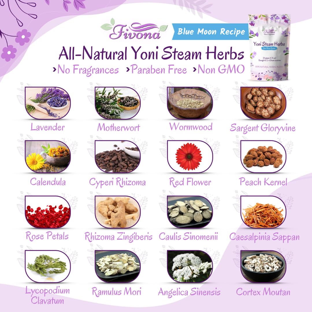 Fivona 2-in-1 Yoni Steaming Kit Over The Toilet Seat with V Steam Herbs Blue Moon Recipe for Detox, Cleansing, PH Balance and Odor Control