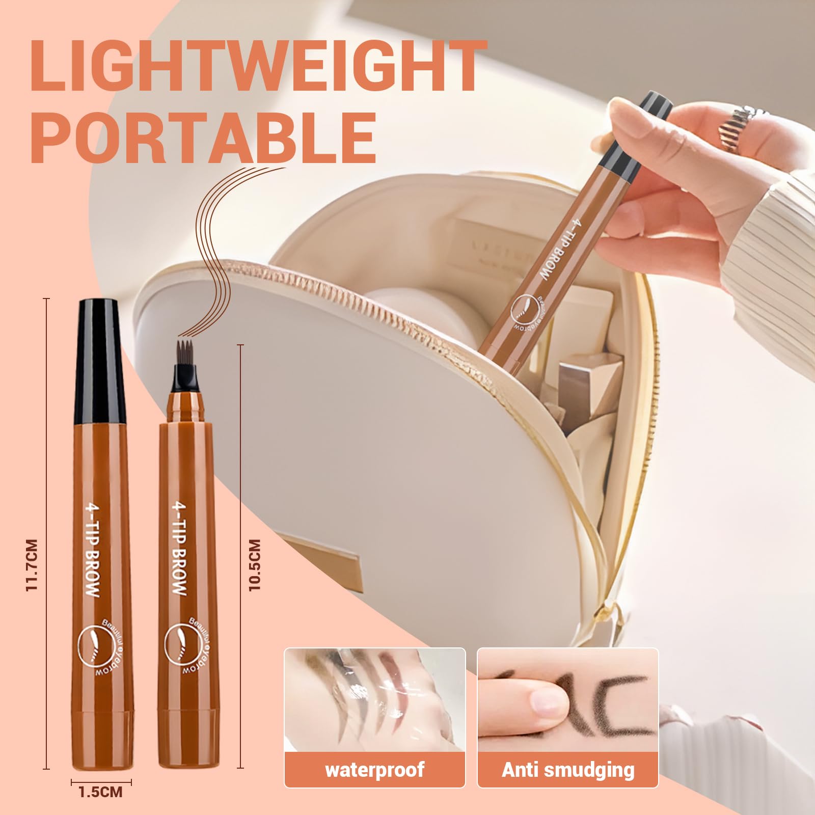 Microblading Eyebrow Pencil, 2025 Upgraded Waterproof 3D Microblading Eyebrow Pen, 4 Tip Precise Eye Brow Pencil with Hair Like Strokes, Long Lasting Brow Pen Stay on All Day (Reddish Brown)