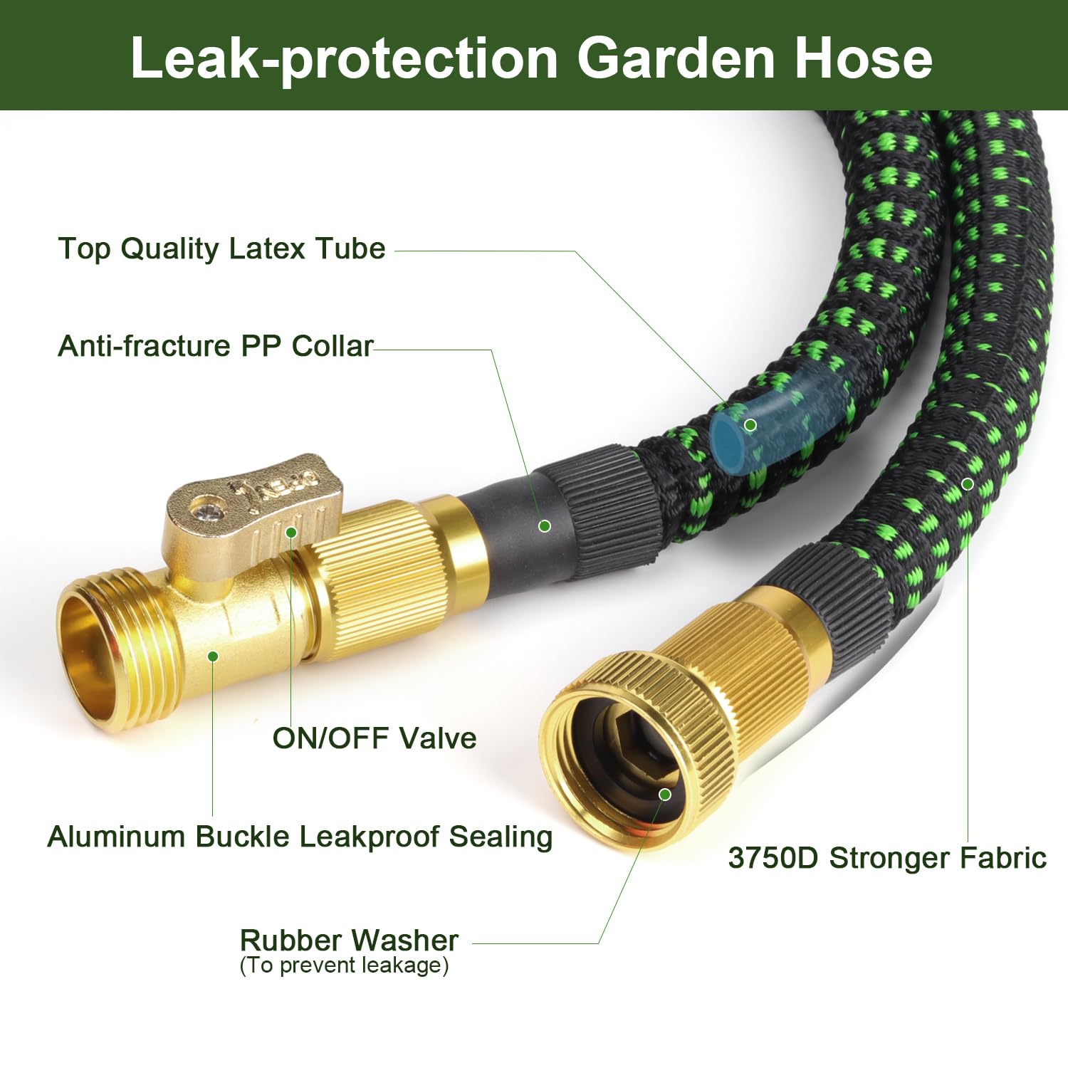 Expandable Garden Hose 50ft, All New 2024 Expandable Water Hose with 3/4" Solid Brass Fittings, Extra Strength Fabric - Lightweight Flexible Expanding Hose with Spray Nozzle