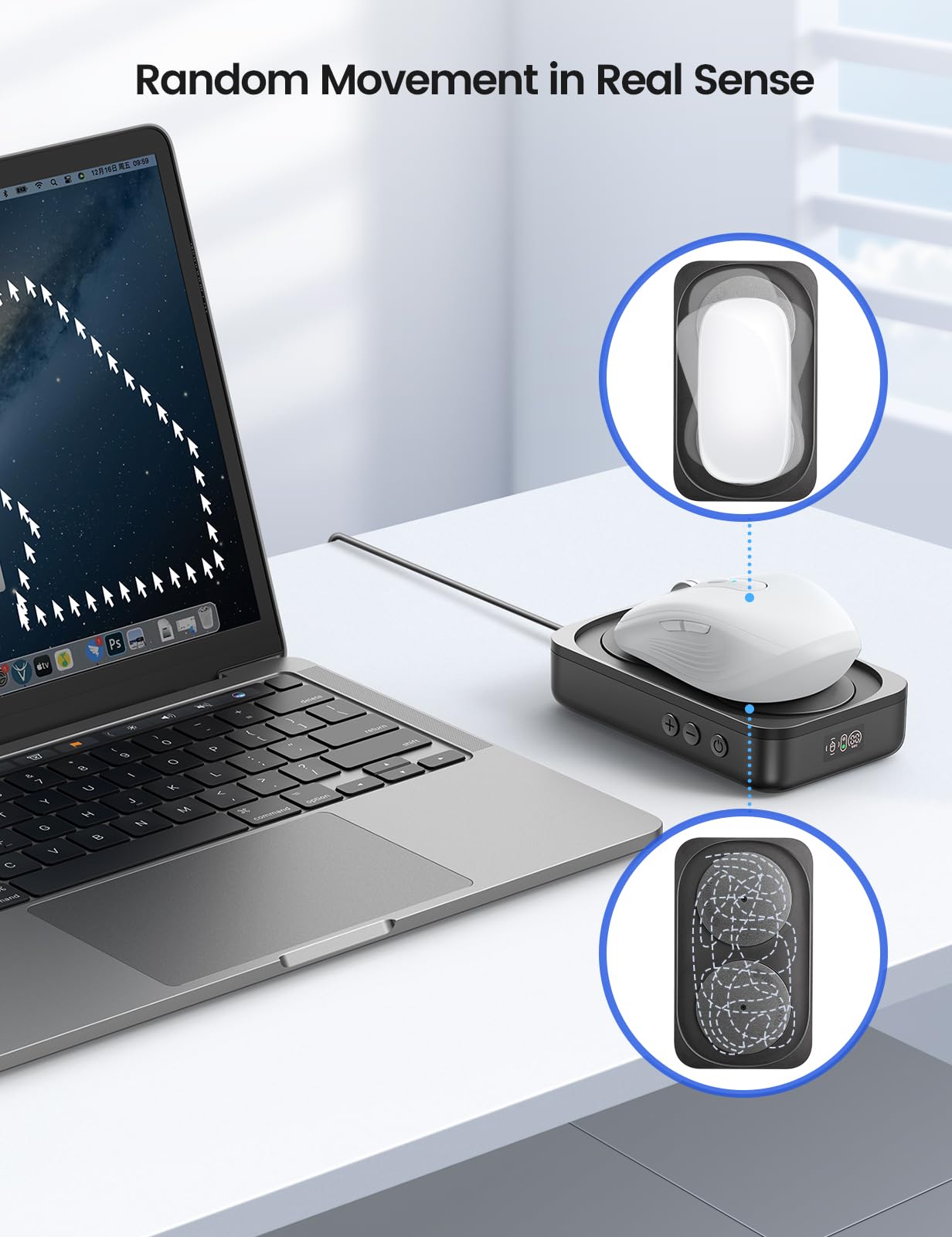Meatanty Random Mouse Mover, 100% Undetectable Jiggler Moving Device, Mechanical Mouse Shaker with Adjustable Interval Timer, No Need to Align Mouse Sensor, Quiet Vibration Pad Keep Work Life Balance