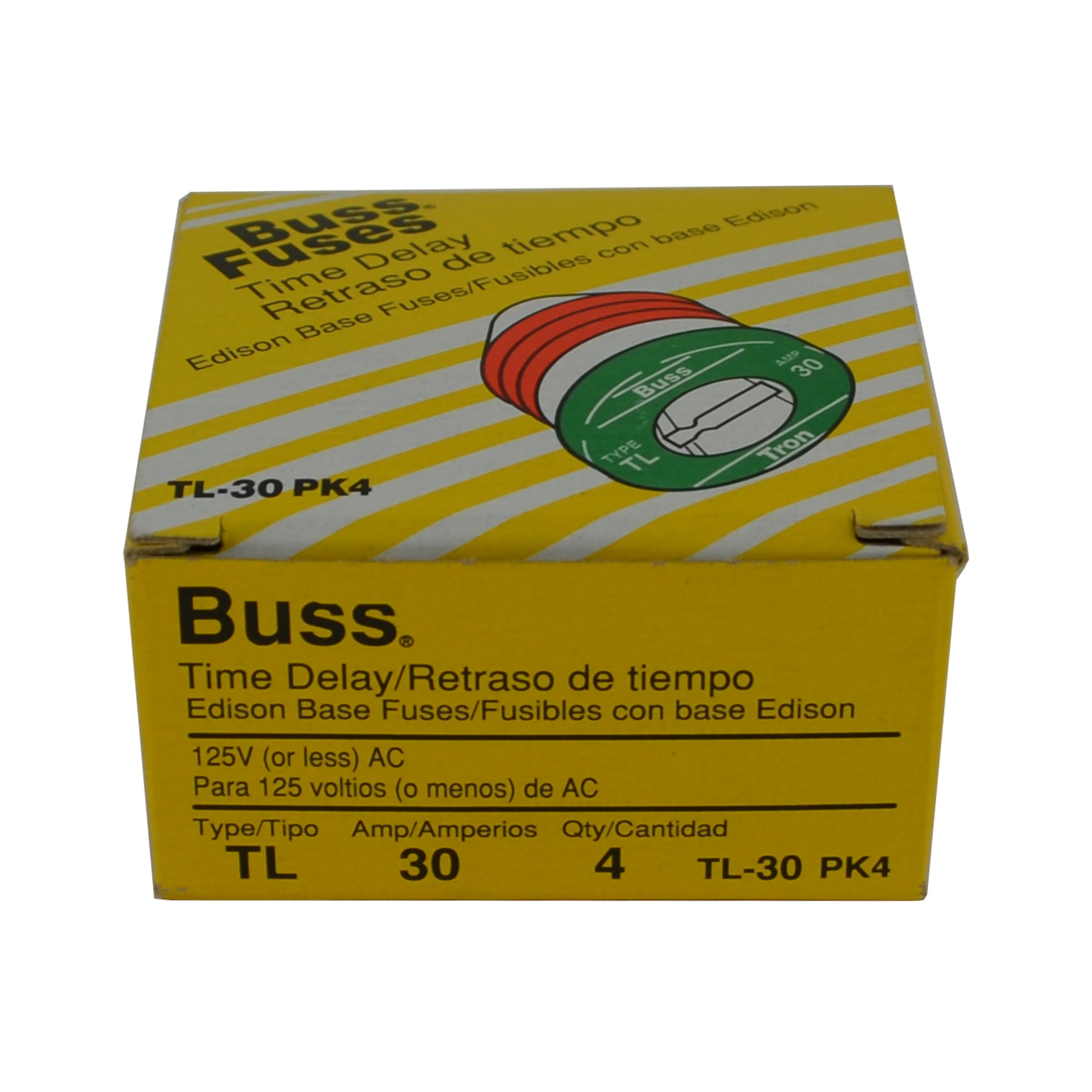 Bussman TL-30PK4 30 Amp TL Edison Plug Time Delay Fuse 4 Count