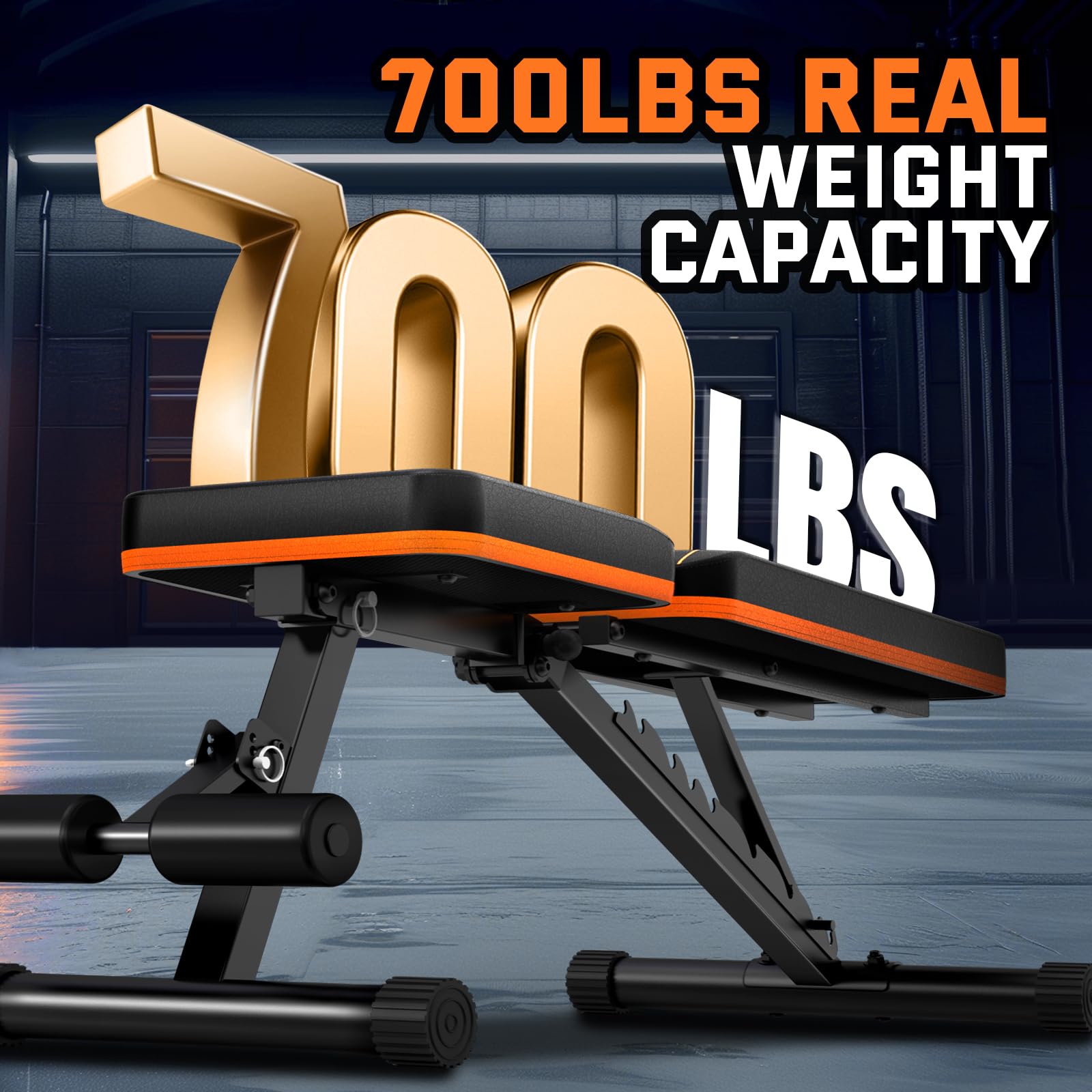 Lusper Weight Bench for Home Gym, Adjustable and Foldable 700LB Weight Bench, Multi-Purpose Workout Bench for Bench Press Sit up Incline Flat Decline