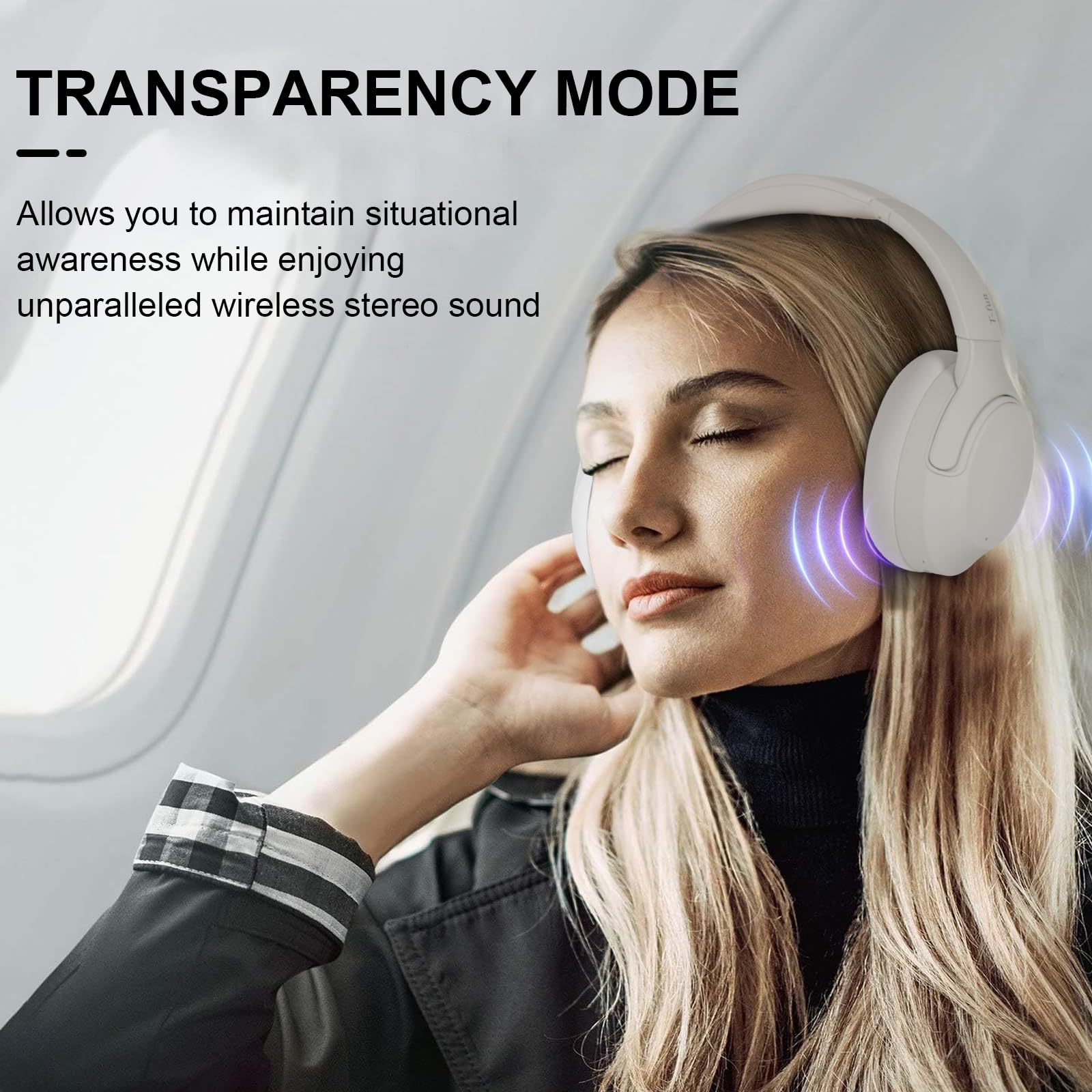 T-fun NC50 Hybrid Active Noise Cancelling Headphones Wireless Bluetooth 5.3, Foldable Over Ear Headphones, Custom EQ via App, 65 Hours Playtime, Low Latency Game Mode, Multipoint Connection