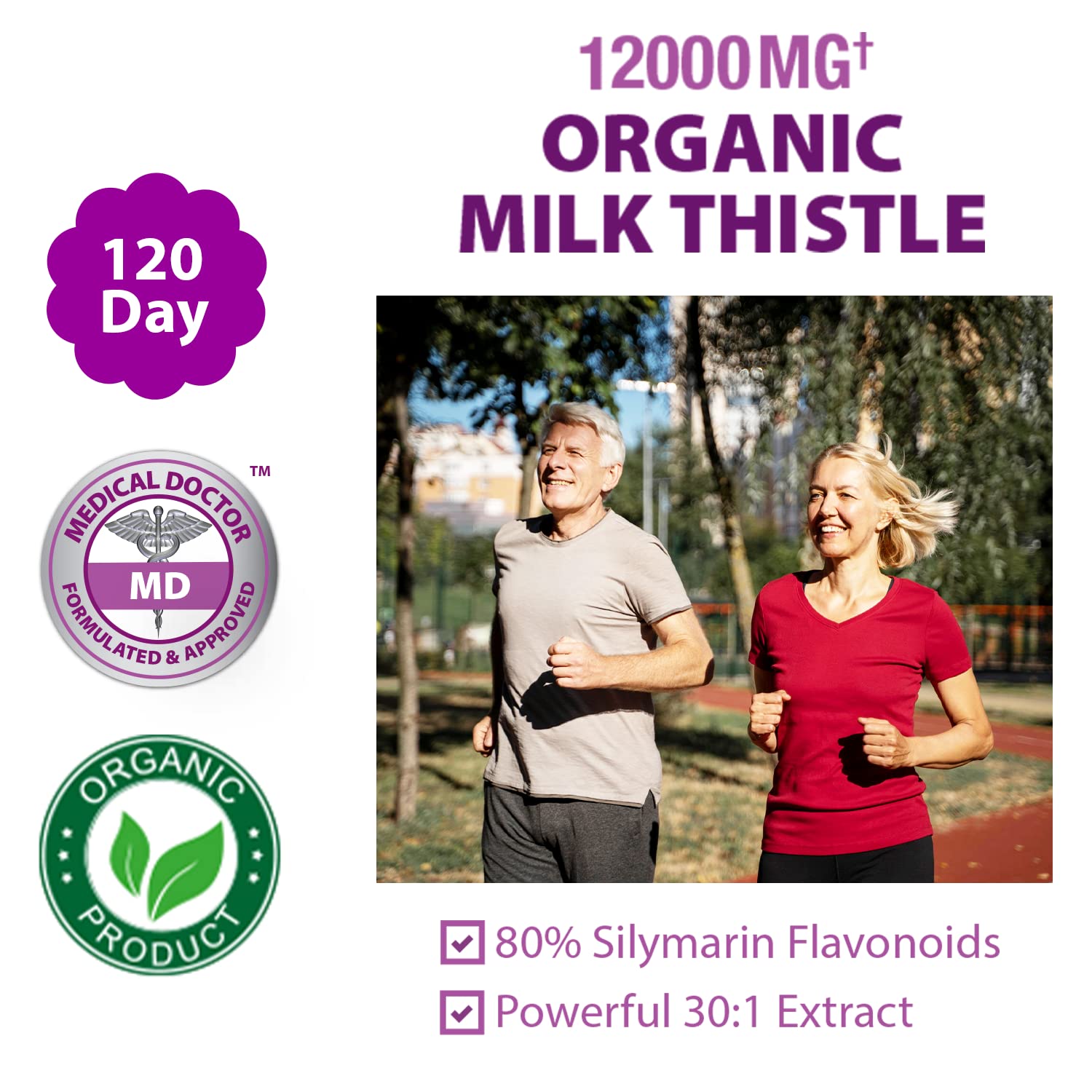 Liver Cleanse Detox & Repair, Organic Milk Thistle 12000 Mg 120 Day Support Supplement, 30X Seed Extract with Silymarin Pills, MD Pure Herbal Kidney Lung Health Fast Active Aid Formula 120 Capsules