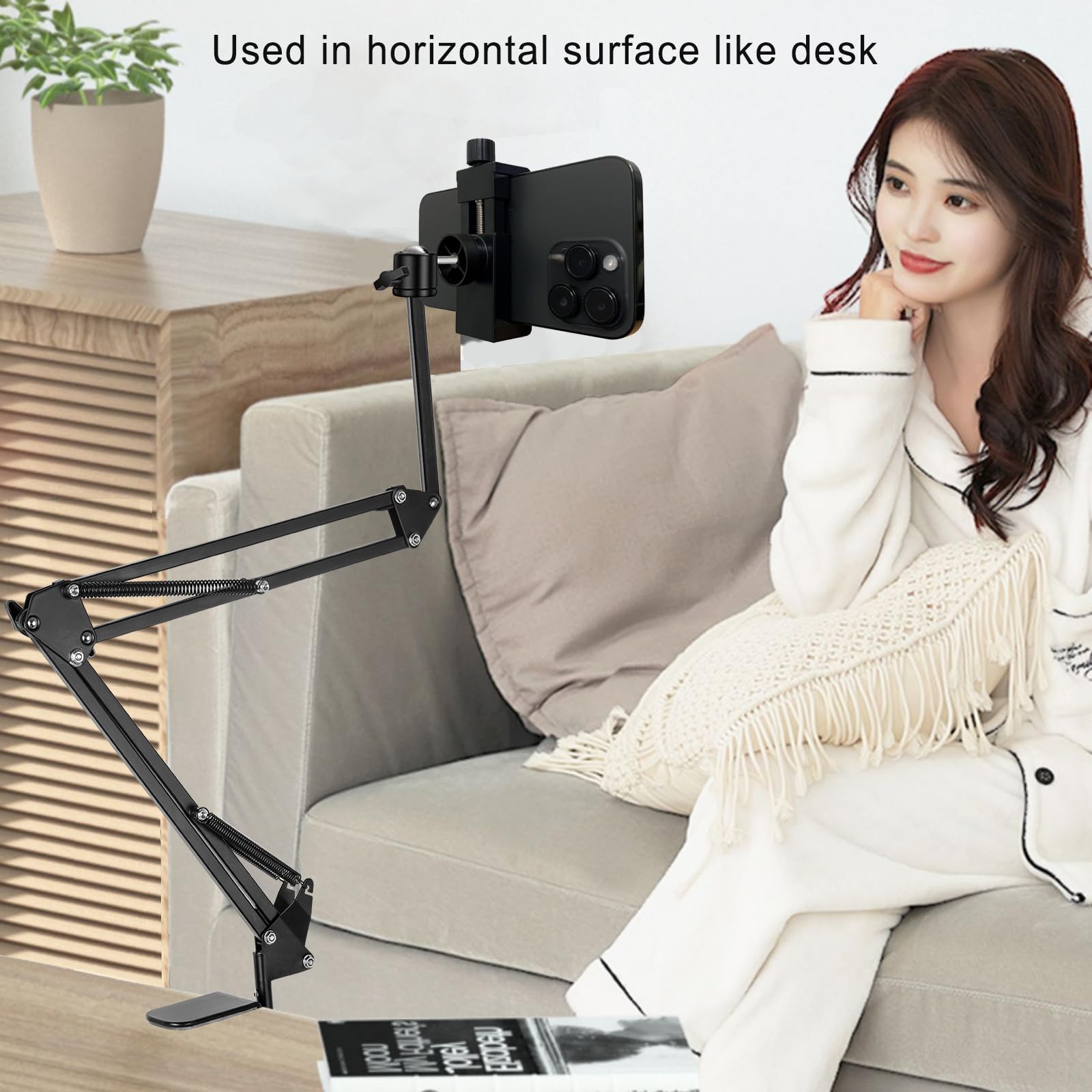 Phone Holder Stand Cell Phone stand for Bed Flexible Carbon Steel Arm Adjustable Cell Phone Mount stand for bed and desk Compatible with iPhone 14 Pro Max 13 12 11 X SE or Other 4"-7" Devices