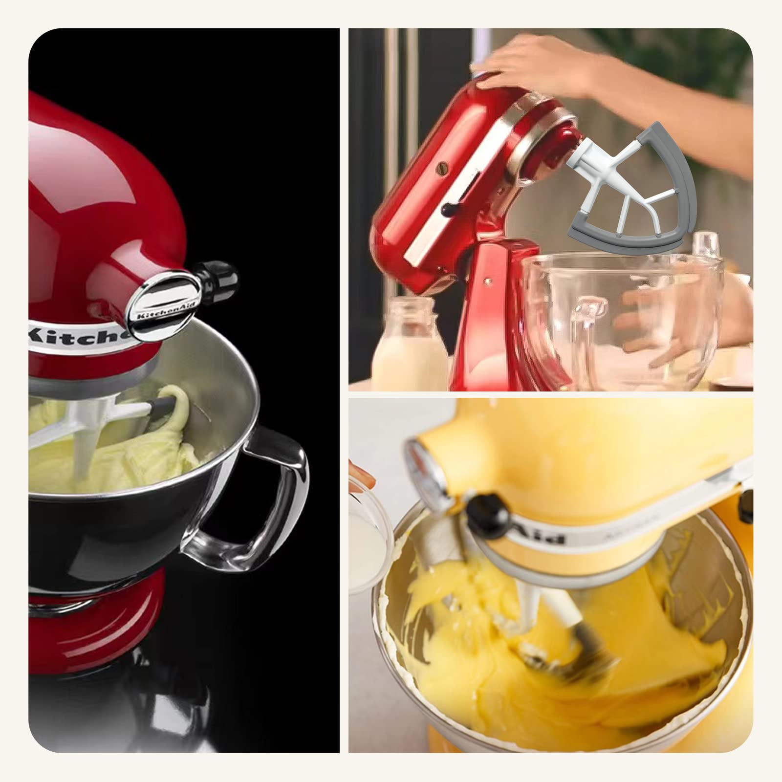 Flex Edge Beater For KitchenAid 4.5-5 Quart Tilt-Head Stand Mixers, Non-Stick Coated Blade Beater with Both-Sides Flexible Silicone Edges Bowl Scraper, Mixer Accessories Paddle Attachment