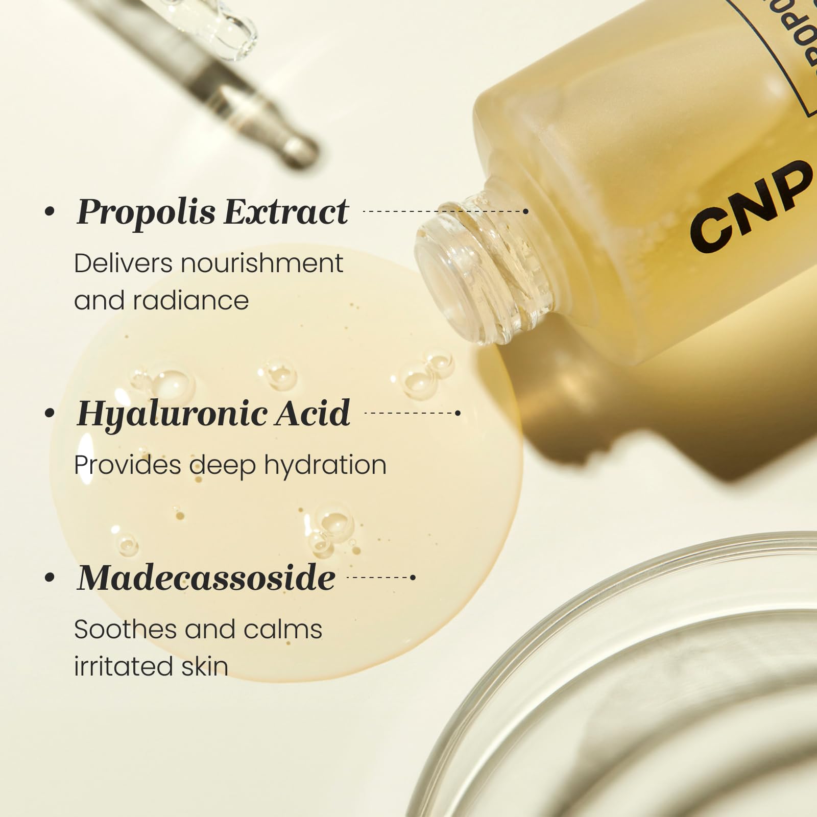 CNP Honey Glow Serum - Hyaluronic Acid & Propolis for Hydrating, Anti-Aging, Centella Soothing Serum, for Sensitive Skin, Gifts for Women, Korean Skin Care (1.18 fl. oz)