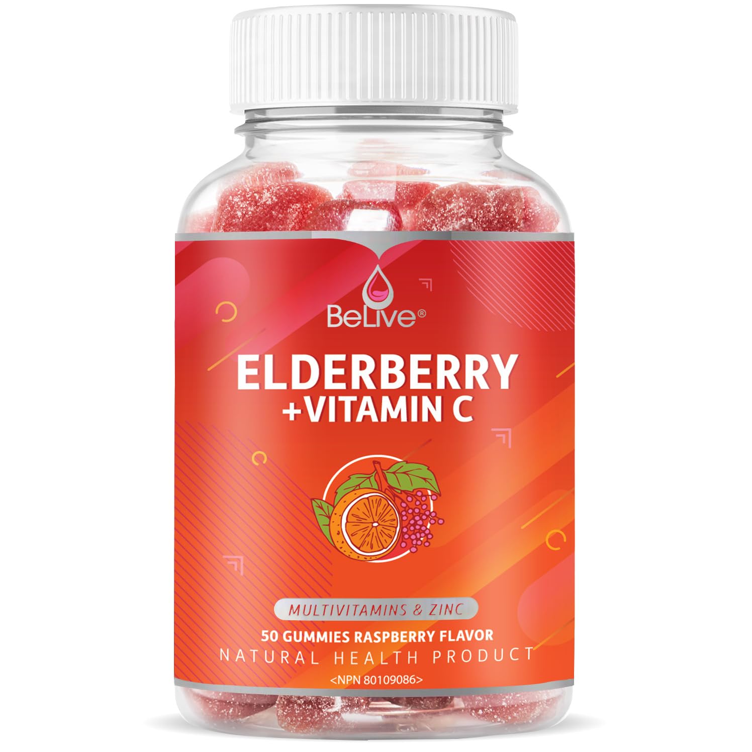 BeLive Elderberry Gummies with Zinc and Vitamin C , D, A, E, B12 - 50 Ct I Immune Support Supplement for Healthy Bones & Teeth, Sugar Free Vegan, Keto & non-GMO - Raspberry Flavor