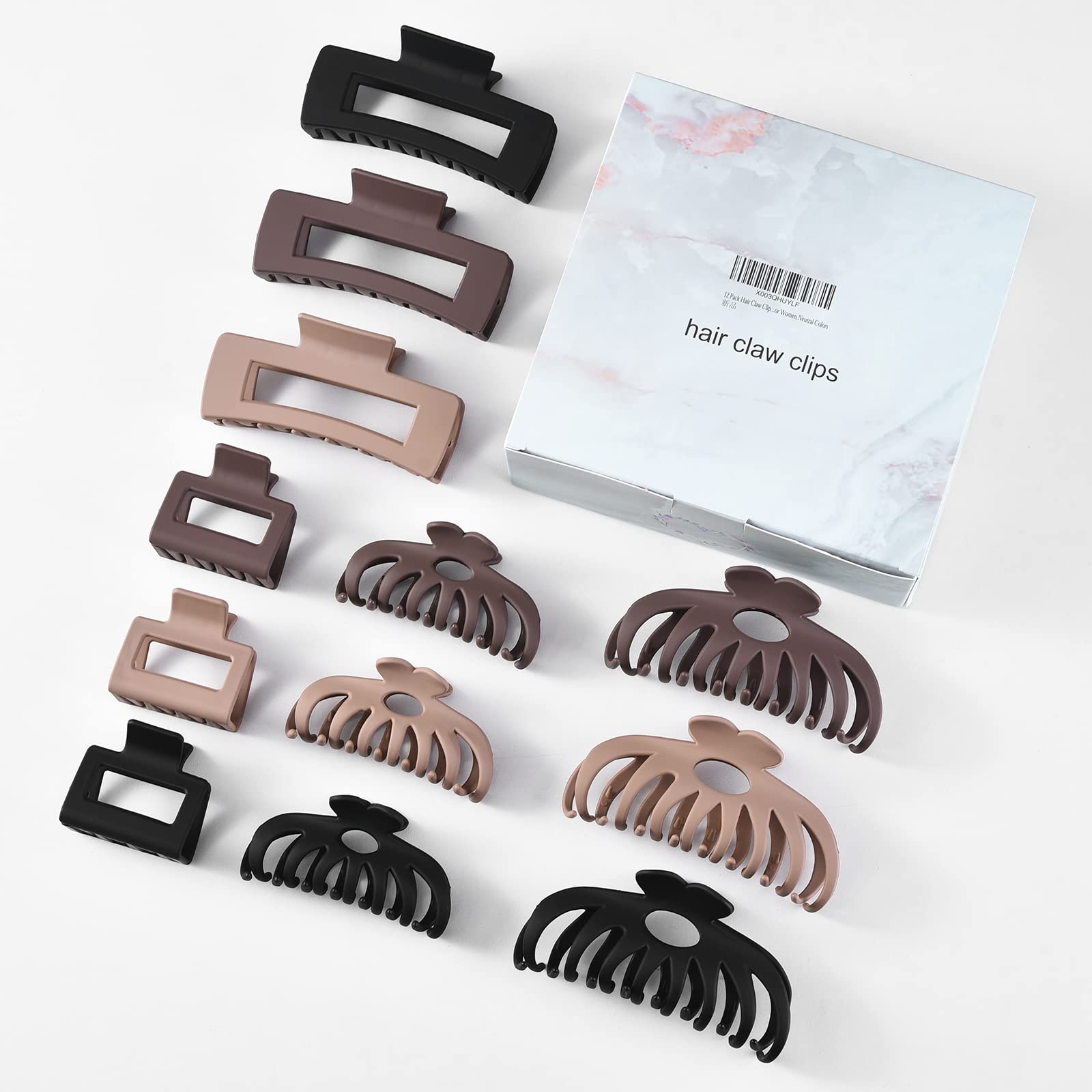 12 Pack Hair Claw Clips include 4.1 inch Large Clip and 2 inch Small Clip for Thick Thin Hair, Strong Hold jaw clip Big Non-slip Matte Hair Clips for Women,Neutral Colors…