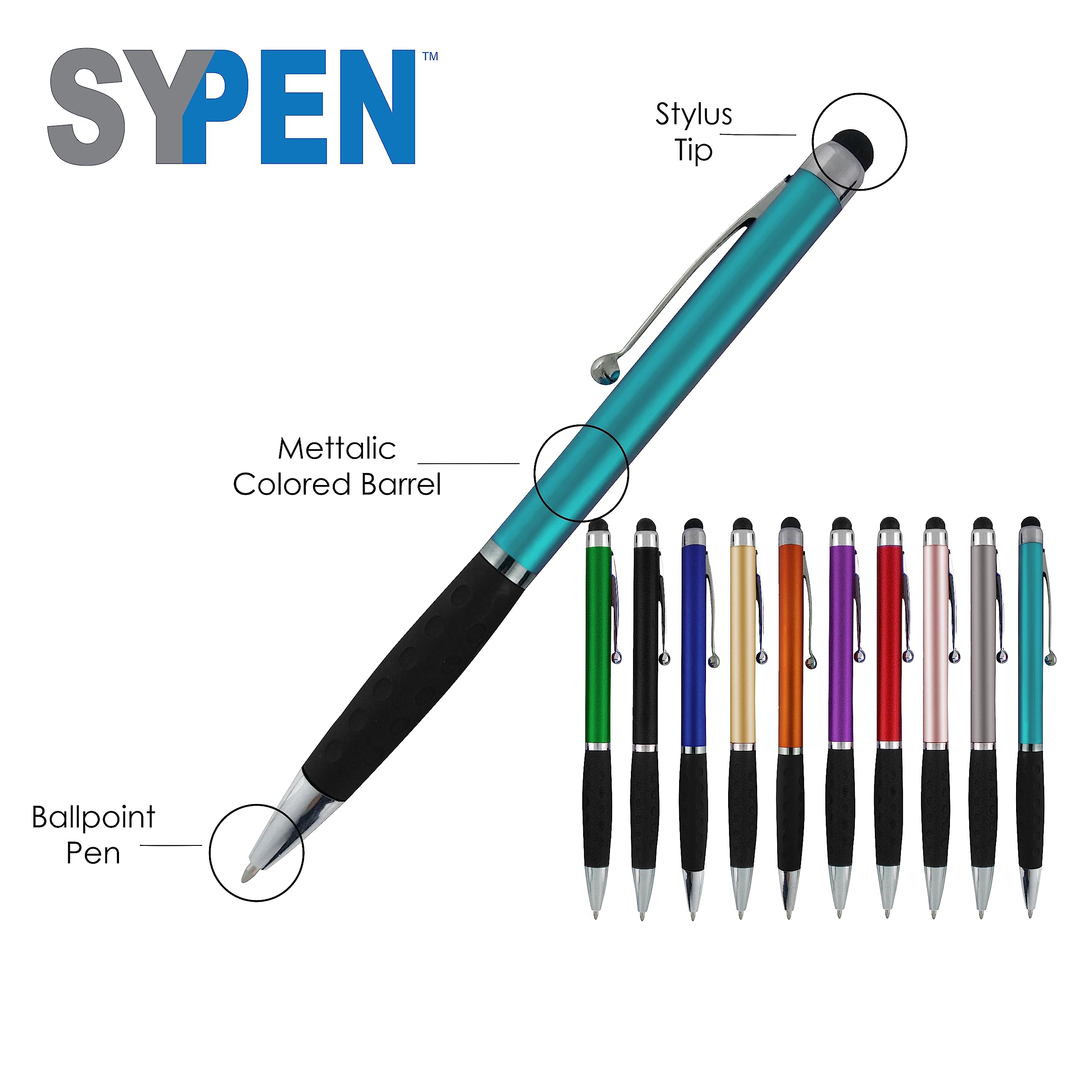 Personalized Stylus Pens With your Custom Logo or Text-300 Pack Bulk-for Businesses, Parties, and Events, 2 in 1 Ballpoint Pen & Stylus for Touchscreen Devices, Black Barrel, Black Ink