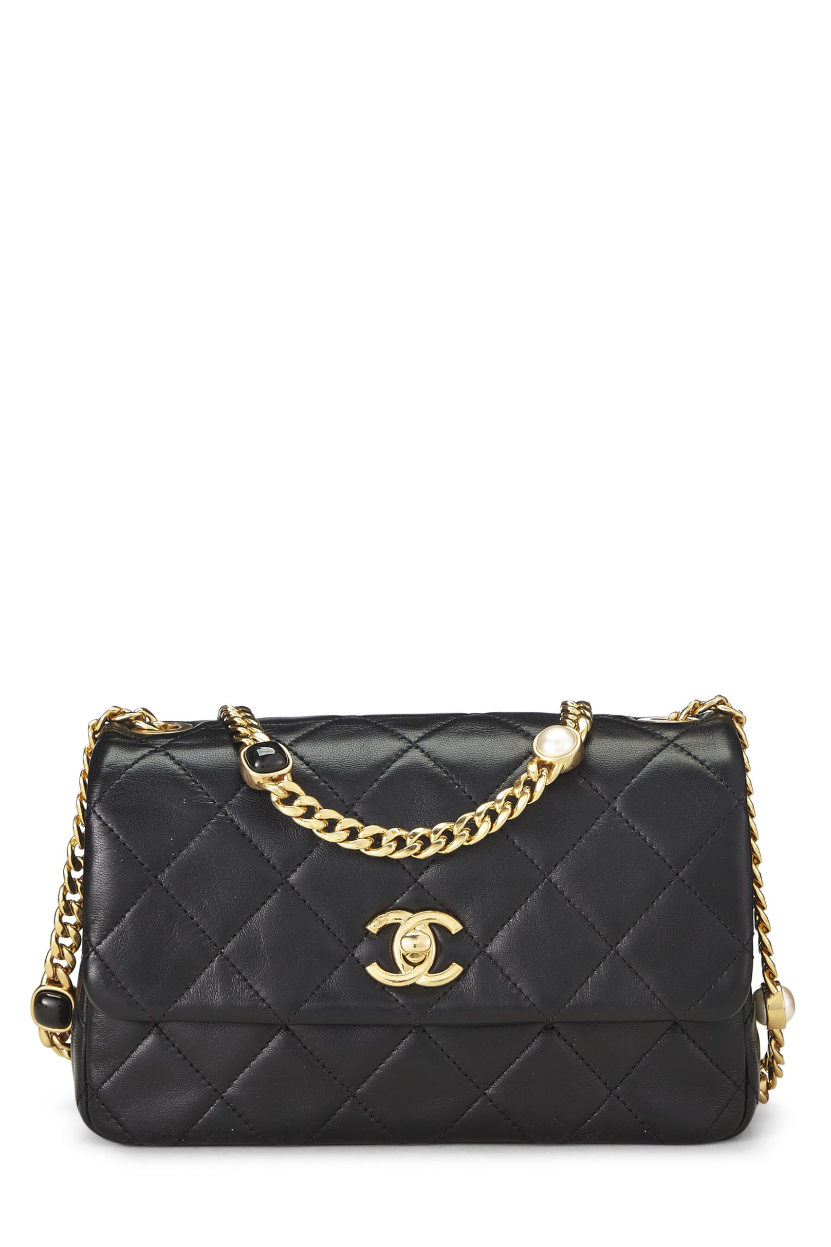 Chanel, Pre-Loved Black Pearl Quilted Lambskin Rectangular Flap Mini, Black