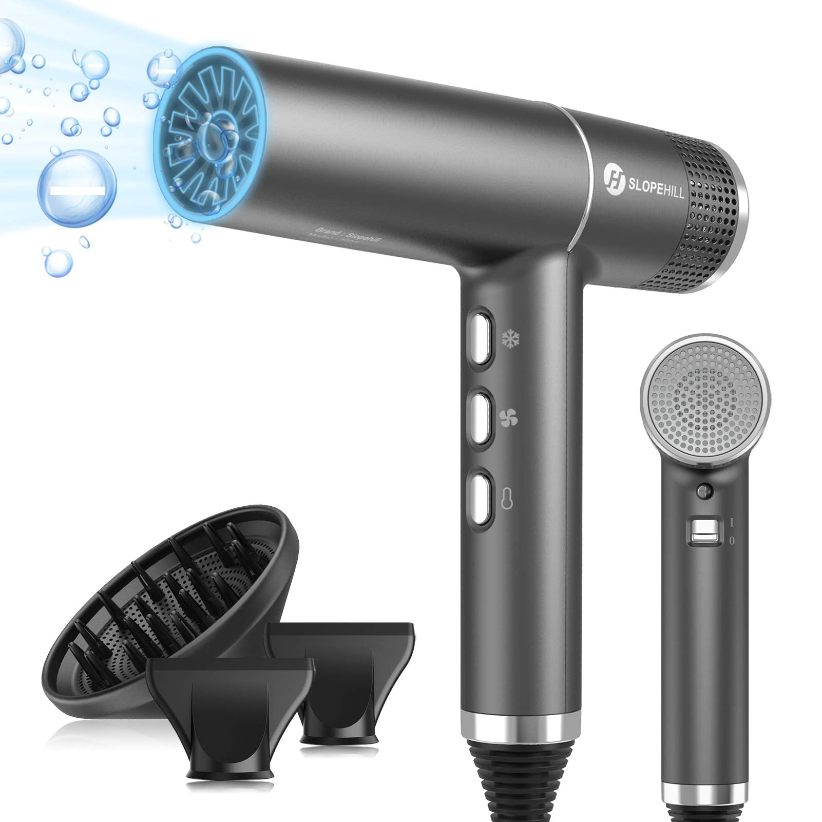 Slopehill Hair Dryer with Unique Brushless Motor | Intelligent Fault Diagnosis | Innovative Microfilter | Oxy Active Technology | Led Display (Gray)