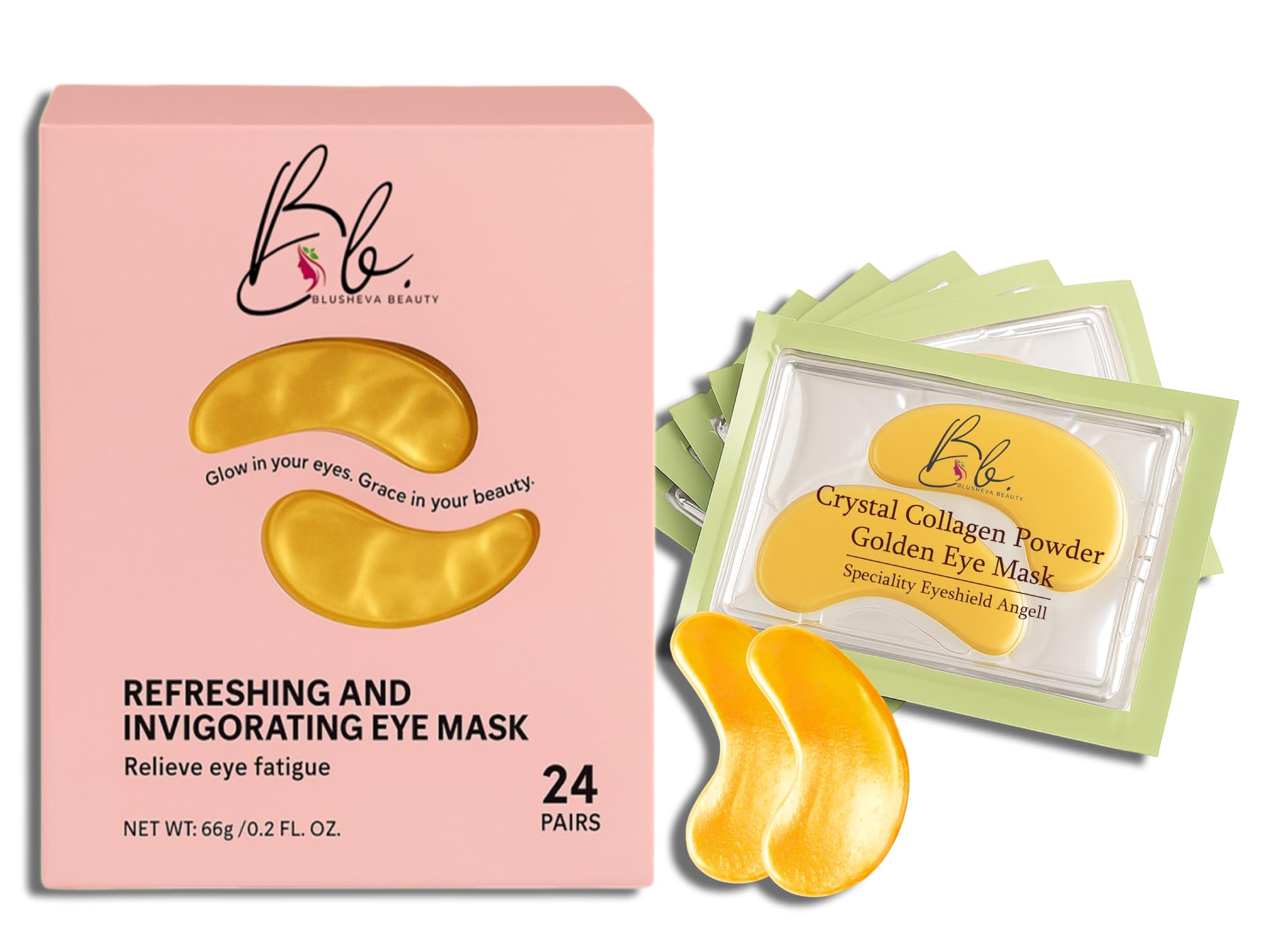 Blusheva Beauty Gold Under Eye Masks – 24 Pairs Collagen & Hydrating Gel Eye Patches for Dark Circles, Puffy Eyes, Fine Lines & Anti-Aging Skincare – Vegan, Cruelty-Free Self Care Essentials