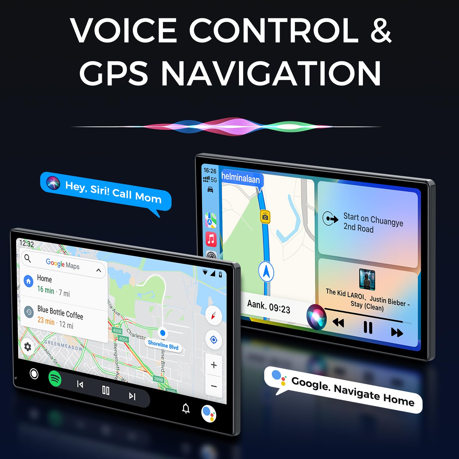 JATAZA Portable 9" Wireless CarPlay & Android Auto Screen for Car - Voice Control, GPS Navigation,Bluetooth, HD Touchscreen,AUX, AirPlay, Car Stereo，Four Sounding Ways